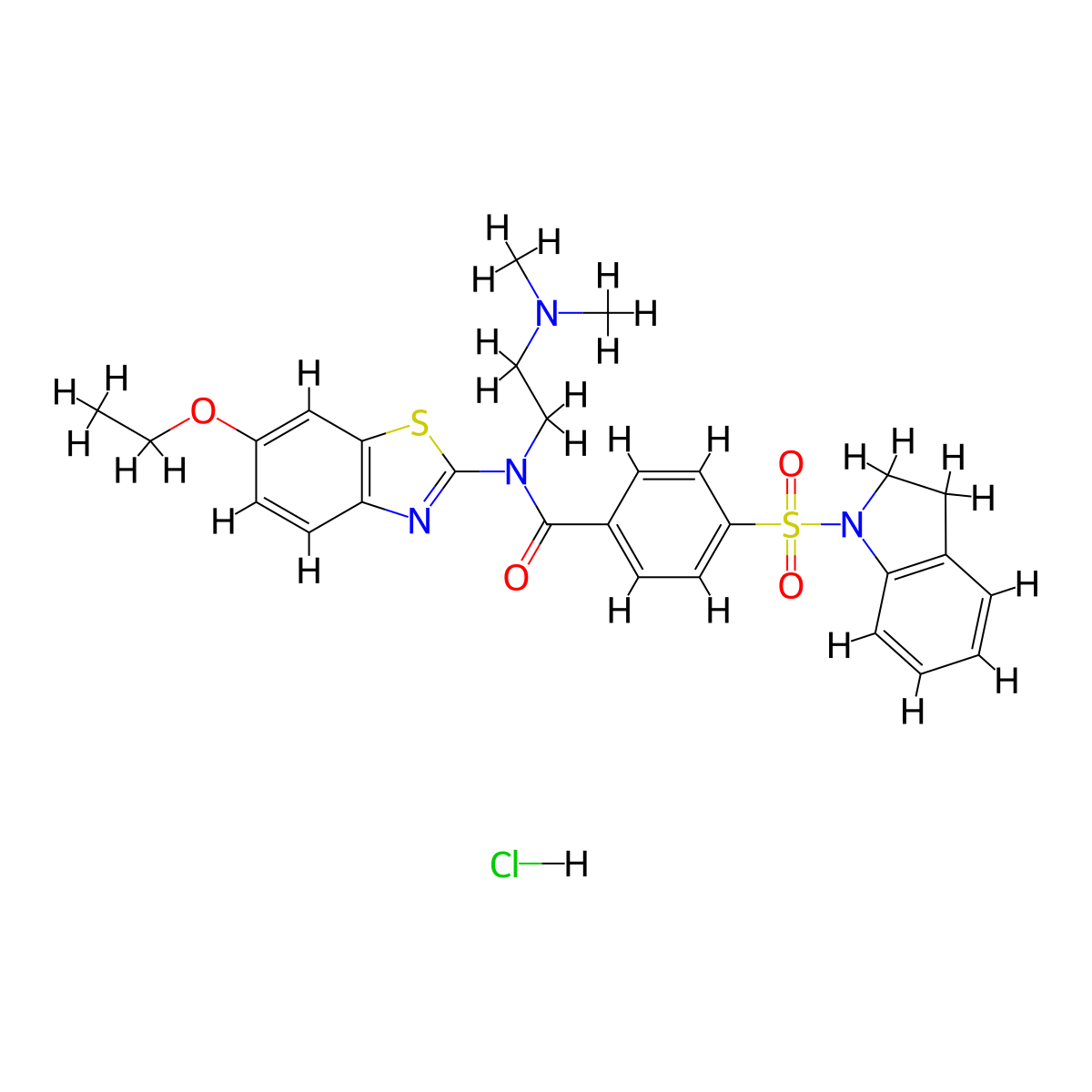 N-(2-(dimethylamino)ethyl)-N-(6-ethoxybenzo[d]thiazol-2-yl)-4-(indolin-1-ylsulfonyl)benzamide hydrochloride molecular structure, CAS 1322007-72-6