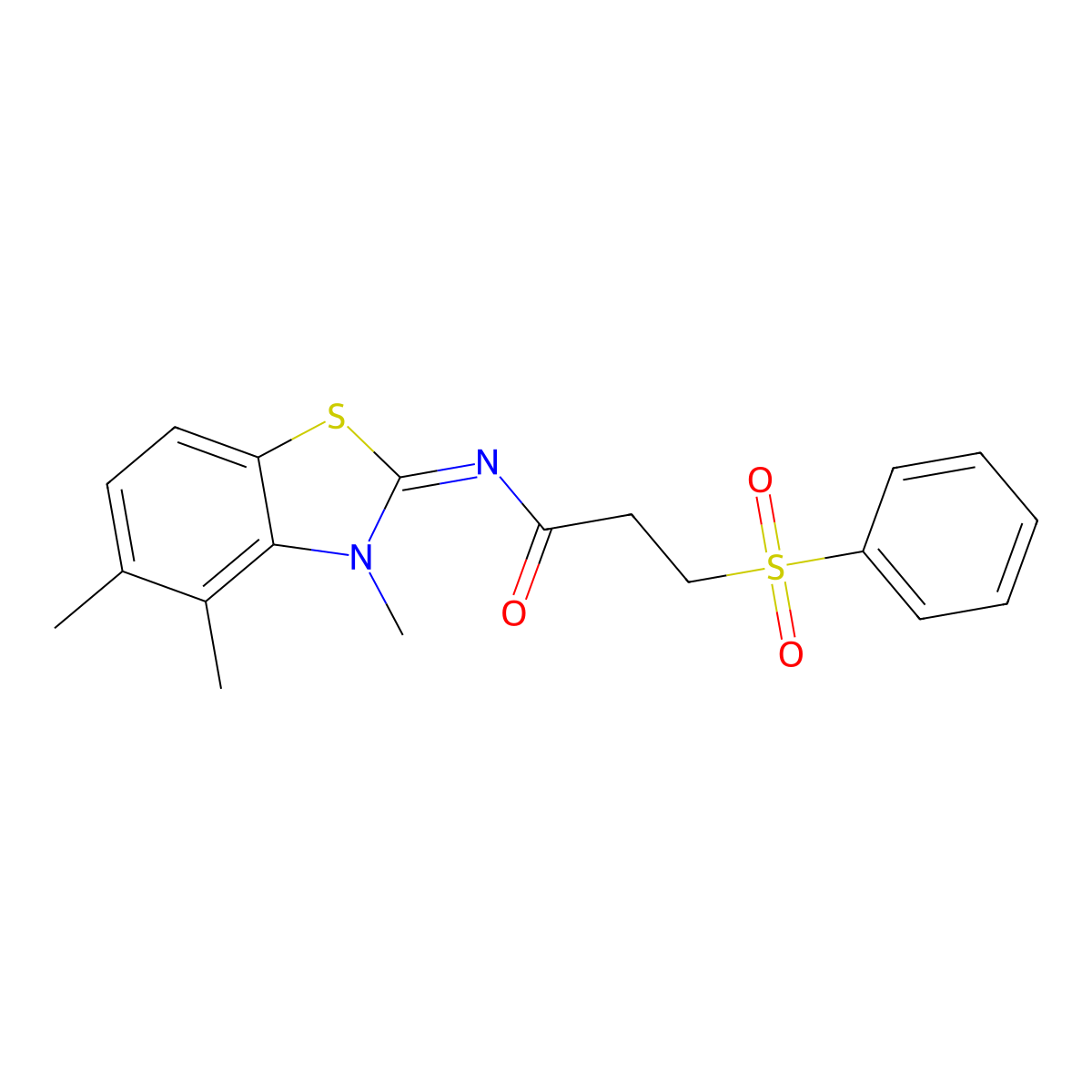 3-(benzenesulfonyl)-N-(3,4,5-trimethyl-1,3-benzothiazol-2-ylidene)propanamide molecular structure, CAS 1322011-04-0
