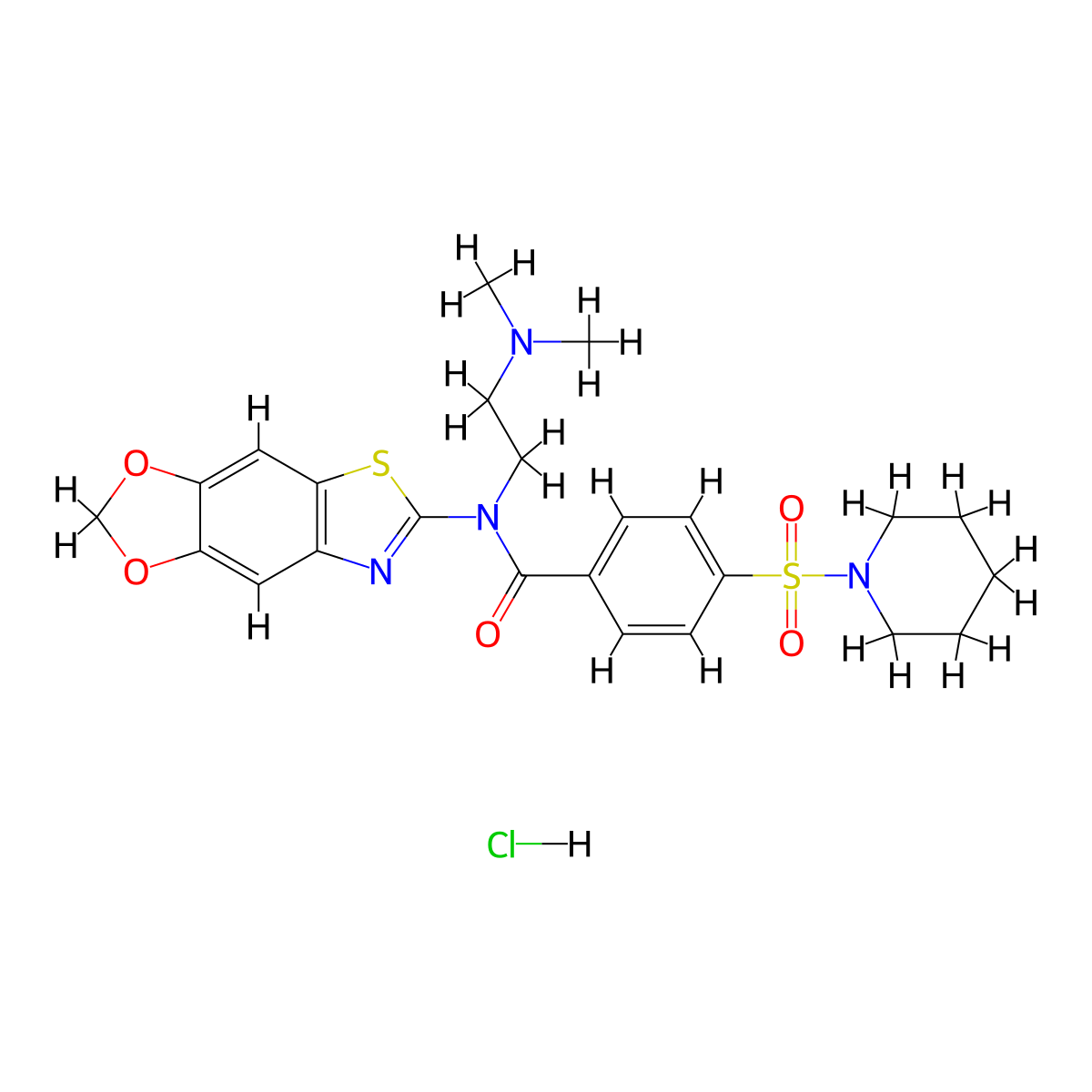 N-[2-(dimethylamino)ethyl]-N-{4,6-dioxa-10-thia-12-azatricyclo[7.3.0.0^{3,7}]dodeca-1(9),2,7,11-tetraen-11-yl}-4-(piperidine-1-sulfonyl)benzamide hydrochloride molecular structure, CAS 1322014-34-5