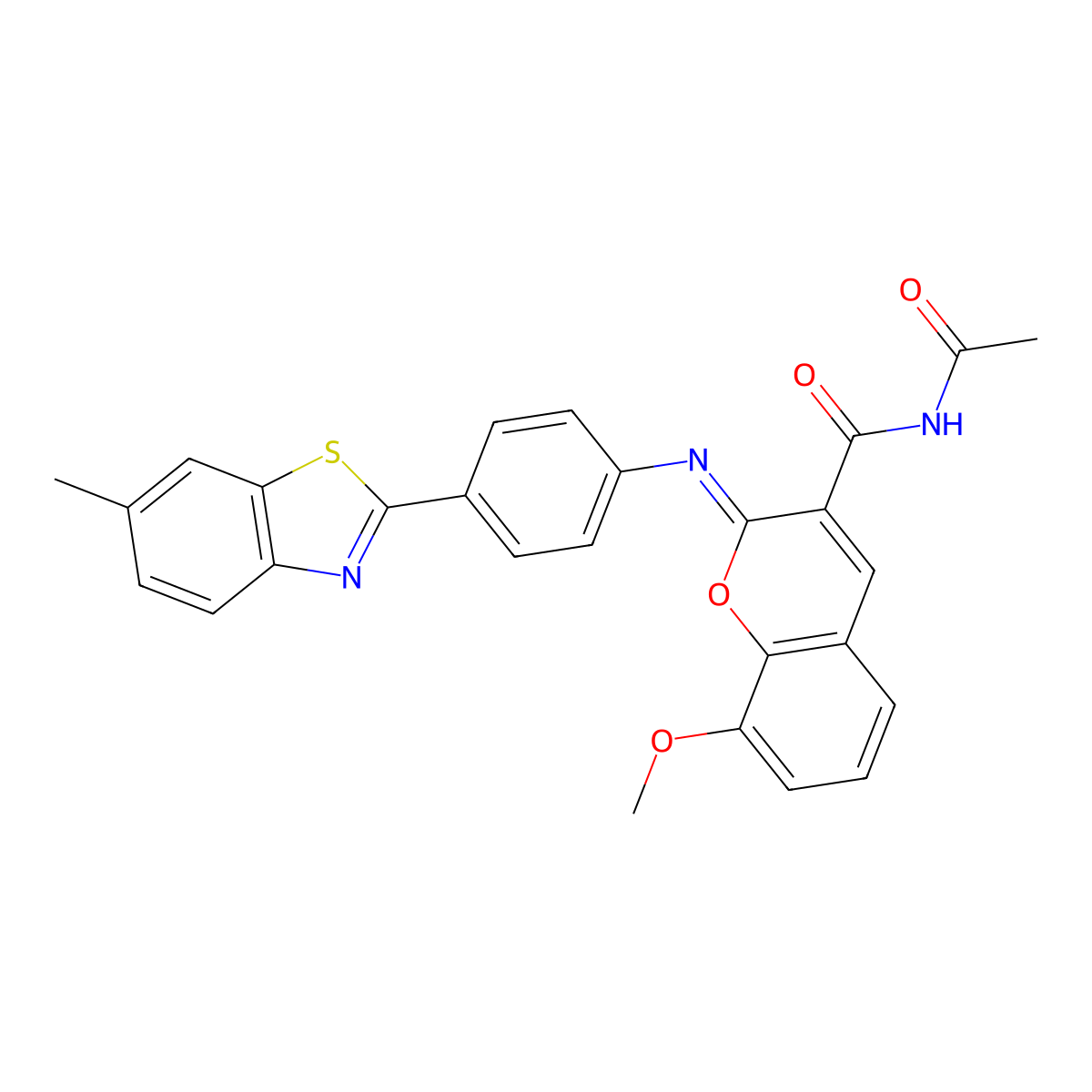 (2Z)-N-acetyl-8-methoxy-2-{[4-(6-methyl-1,3-benzothiazol-2-yl)phenyl]imino}-2H-chromene-3-carboxamide molecular structure, CAS 1322014-37-8