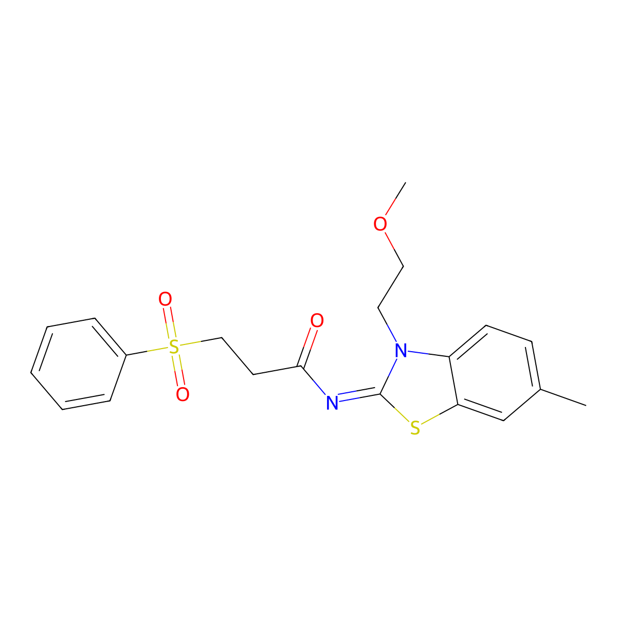 3-(benzenesulfonyl)-N-[3-(2-methoxyethyl)-6-methyl-1,3-benzothiazol-2-ylidene]propanamide molecular structure, CAS 1322016-26-1