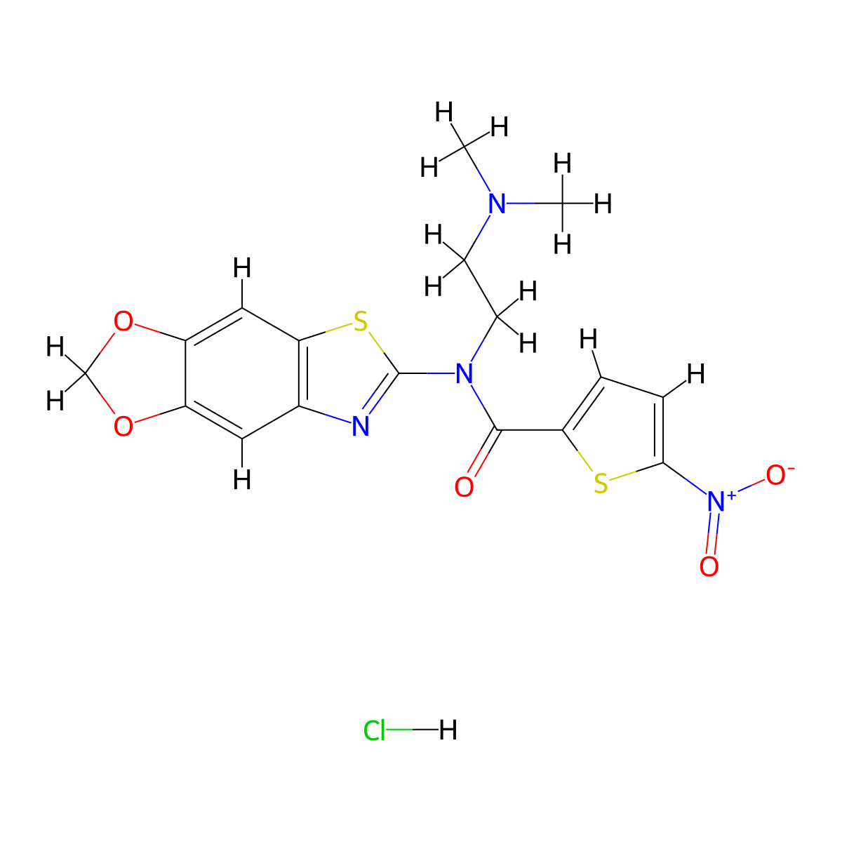 N-[2-(dimethylamino)ethyl]-N-{4,6-dioxa-10-thia-12-azatricyclo[7.3.0.0^{3,7}]dodeca-1(9),2,7,11-tetraen-11-yl}-5-nitrothiophene-2-carboxamide hydrochloride molecular structure, CAS 1322016-72-7