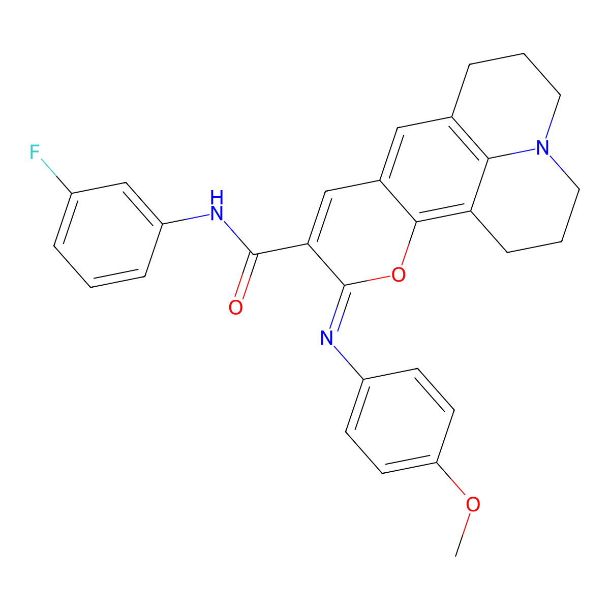 (11Z)-N-(3-fluorophenyl)-11-[(4-methoxyphenyl)imino]-2,3,6,7-tetrahydro-1H,5H,11H-pyrano[2,3-f]pyrido[3,2,1-ij]quinoline-10-carboxamide molecular structure, CAS 1322020-30-3