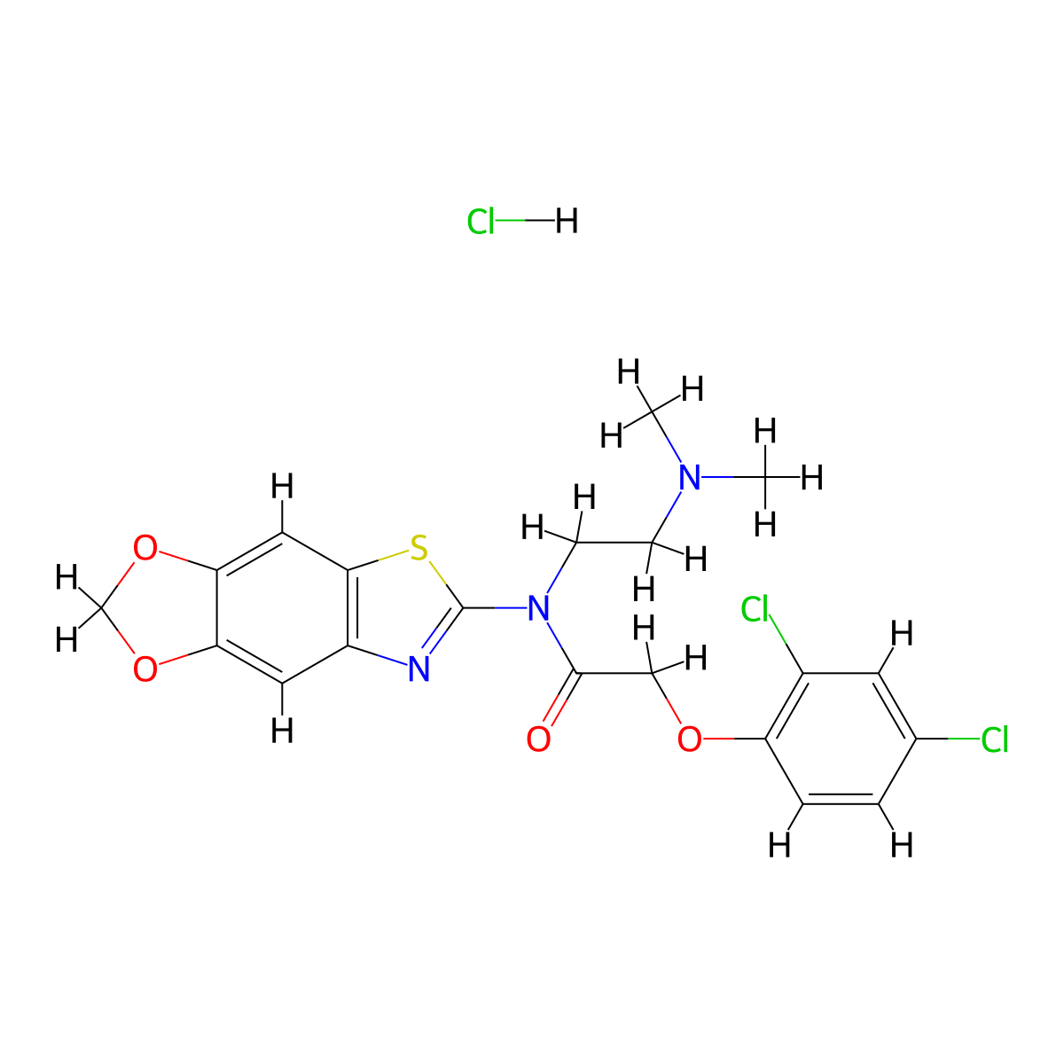 2-(2,4-dichlorophenoxy)-N-[2-(dimethylamino)ethyl]-N-{4,6-dioxa-10-thia-12-azatricyclo[7.3.0.0^{3,7}]dodeca-1(9),2,7,11-tetraen-11-yl}acetamide hydrochloride molecular structure, CAS 1322021-11-3