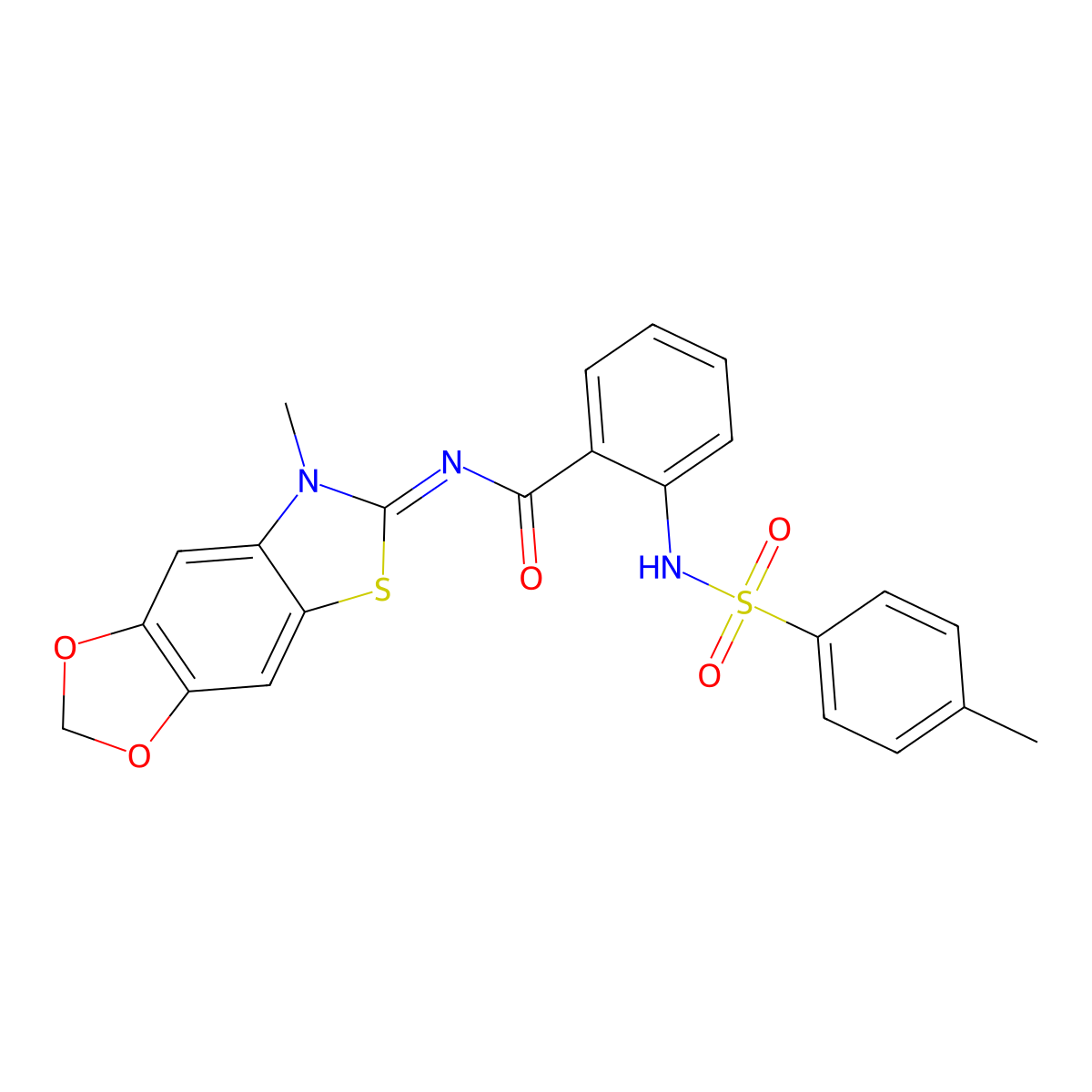 (E)-N-(7-methyl-[1,3]dioxolo[4',5':4,5]benzo[1,2-d]thiazol-6(7H)-ylidene)-2-(4-methylphenylsulfonamido)benzamide molecular structure, CAS 1322022-79-6