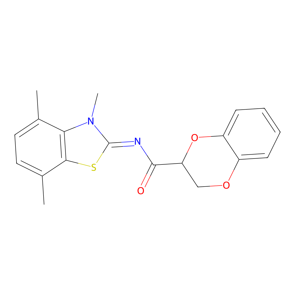 (Z)-N-(3,4,7-trimethylbenzo[d]thiazol-2(3H)-ylidene)-2,3-dihydrobenzo[b][1,4]dioxine-2-carboxamide molecular structure, CAS 1322022-85-4