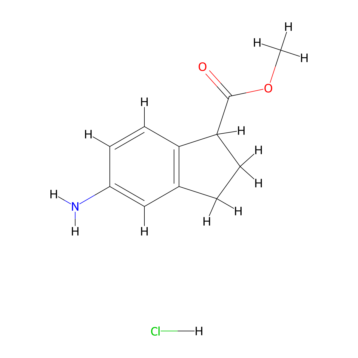 Methyl 5-amino-2,3-dihydro-1H-indene-1-carboxylate hydrochloride molecular structure, CAS 132205-73-3