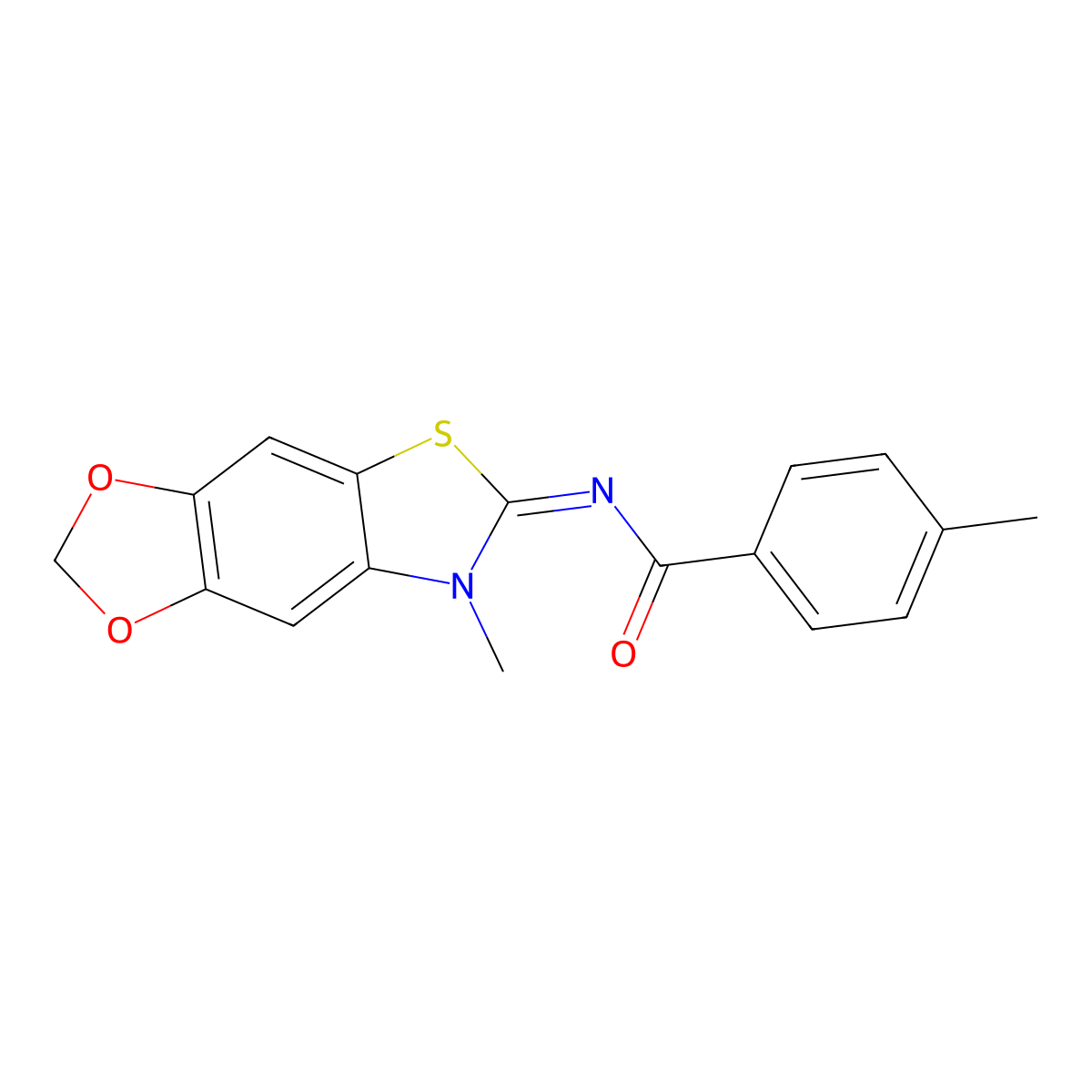 4-methyl-N-(7-methyl-[1,3]dioxolo[4,5-f][1,3]benzothiazol-6-ylidene)benzamide molecular structure, CAS 1322194-42-2