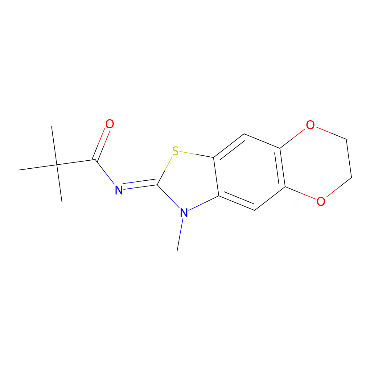 2,2-dimethyl-N-(3-methyl-6,7-dihydro-[1,4]dioxino[2,3-f][1,3]benzothiazol-2-ylidene)propanamide molecular structure, CAS 1322203-99-5