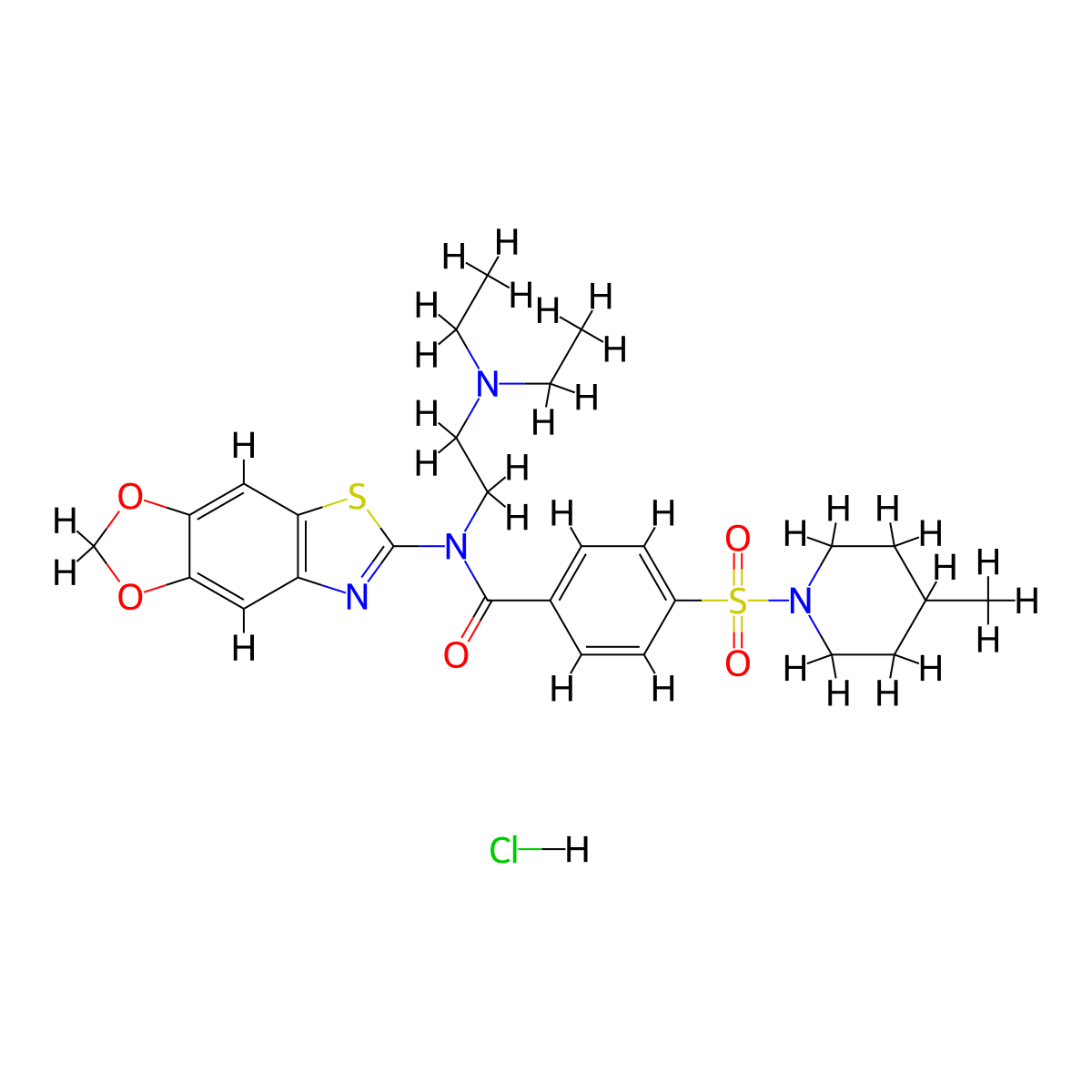 N-[2-(diethylamino)ethyl]-N-{4,6-dioxa-10-thia-12-azatricyclo[7.3.0.0^{3,7}]dodeca-1(9),2,7,11-tetraen-11-yl}-4-[(4-methylpiperidin-1-yl)sulfonyl]benzamide hydrochloride molecular structure, CAS 1322204-24-9