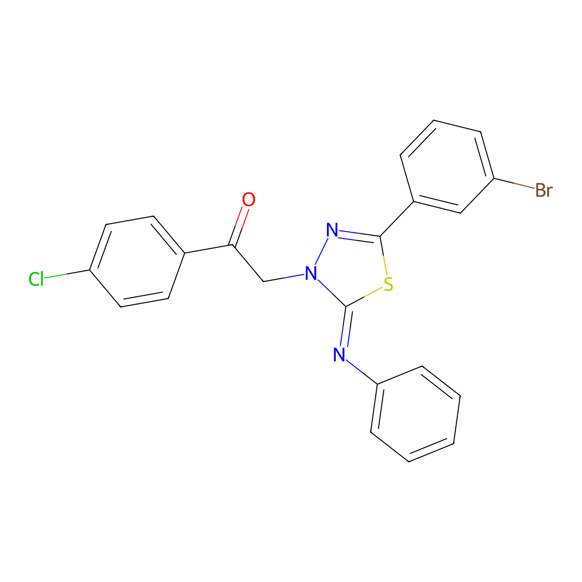 2-[5-(3-Bromophenyl)-2-phenylimino-1,3,4-thiadiazol-3-yl]-1-(4-chlorophenyl)ethanone molecular structure, CAS 1322210-22-9