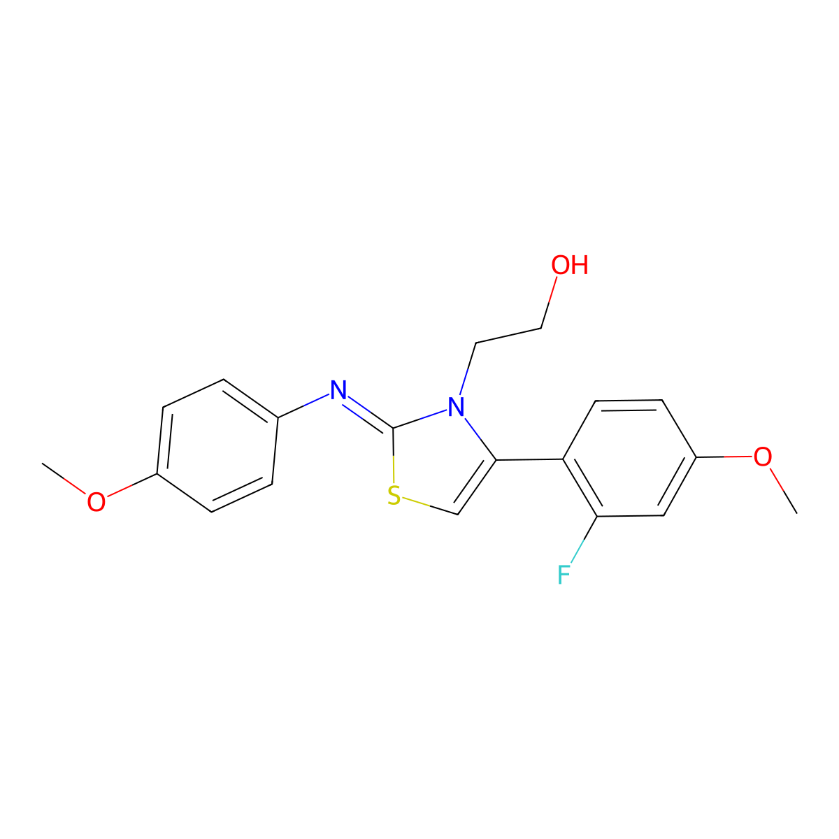 2-(4-(2-fluoro-4-methoxyphenyl)-2-[(4-methoxyphenyl)imino]-1,3-thiazol-3(2H)-yl)ethanol molecular structure, CAS 1322210-56-9