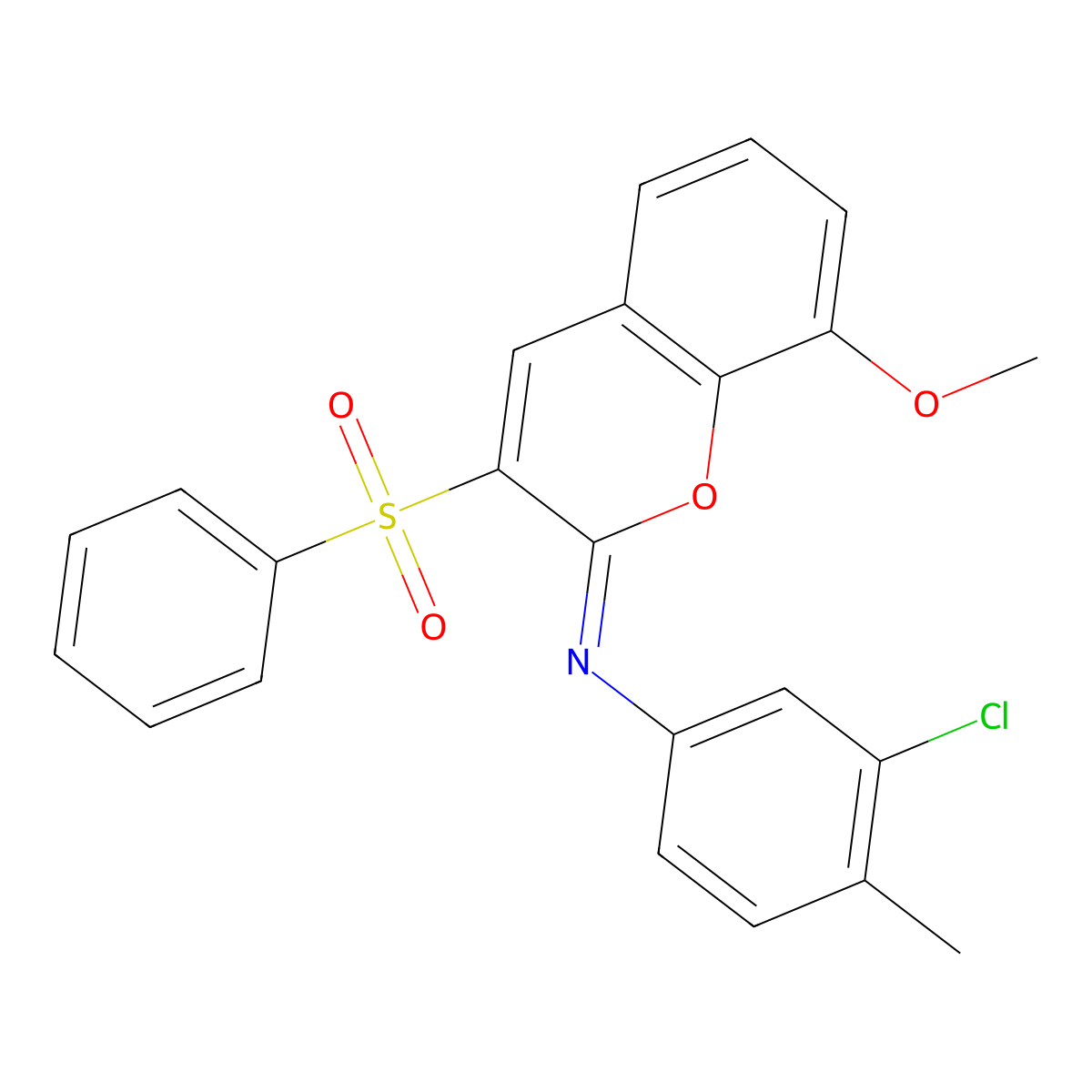 3-(benzenesulfonyl)-N-(3-chloro-4-methylphenyl)-8-methoxychromen-2-imine molecular structure, CAS 1322216-57-8