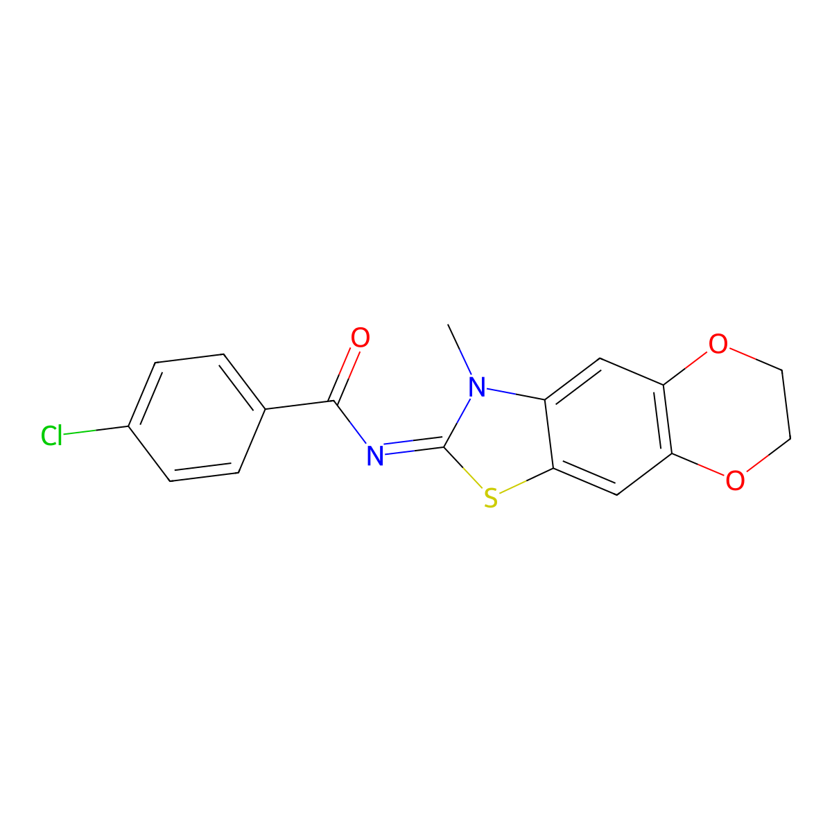 4-chloro-N-(3-methyl-6,7-dihydro-[1,4]dioxino[2,3-f][1,3]benzothiazol-2-ylidene)benzamide molecular structure, CAS 1322221-22-6