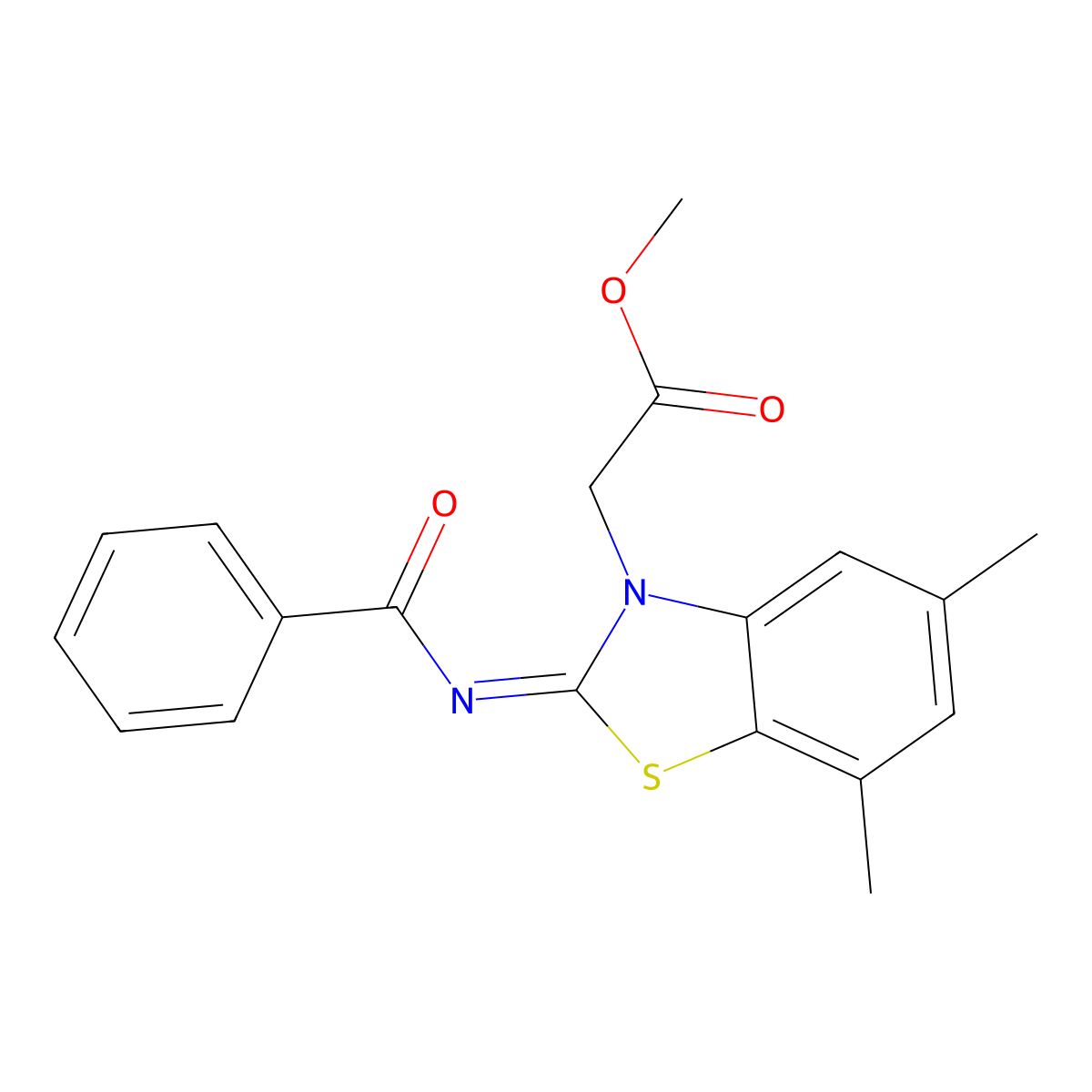 (Z)-methyl 2-(2-(benzoylimino)-5,7-dimethylbenzo[d]thiazol-3(2H)-yl)acetate molecular structure, CAS 1322222-22-9