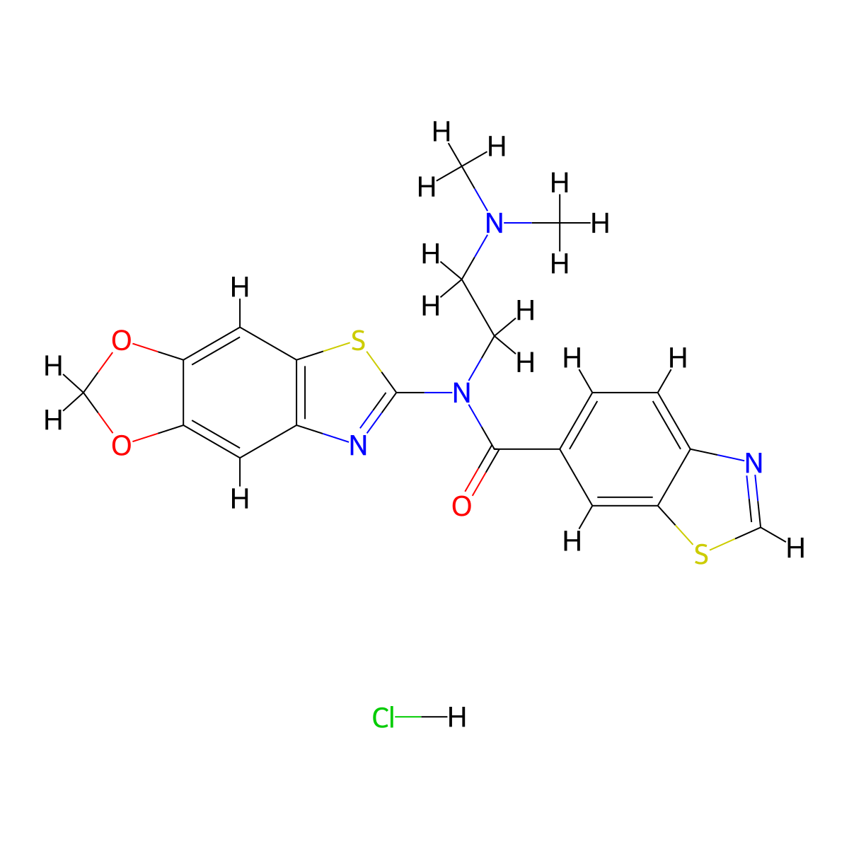 N-[2-(dimethylamino)ethyl]-N-{4,6-dioxa-10-thia-12-azatricyclo[7.3.0.0^{3,7}]dodeca-1(9),2,7,11-tetraen-11-yl}-1,3-benzothiazole-6-carboxamide hydrochloride molecular structure, CAS 1322222-50-3