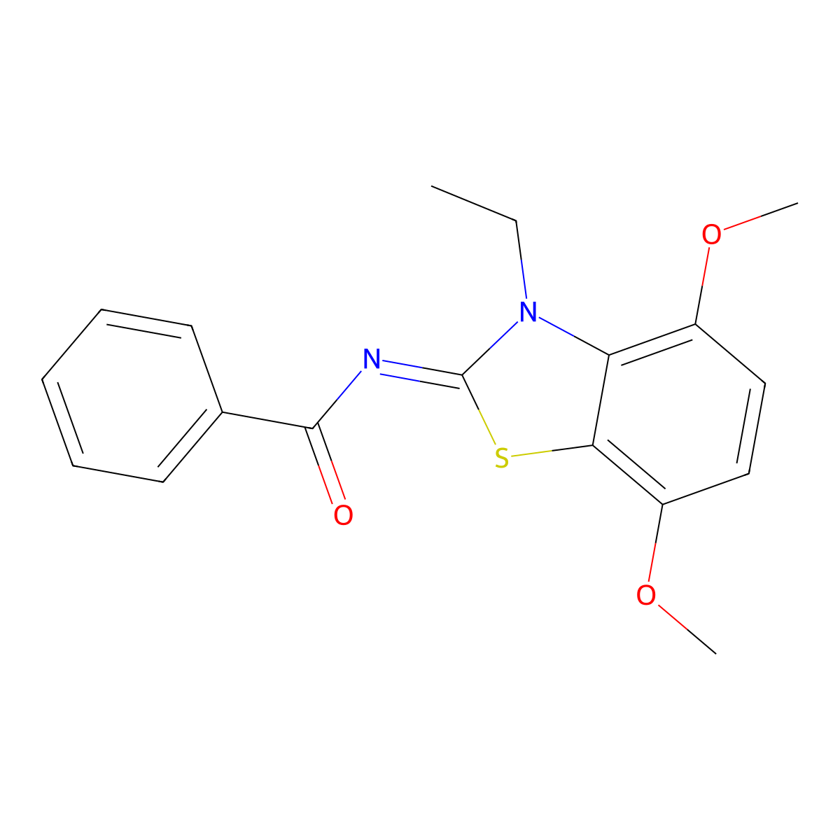 N-(3-ethyl-4,7-dimethoxy-1,3-benzothiazol-2-ylidene)benzamide molecular structure, CAS 1322229-58-2
