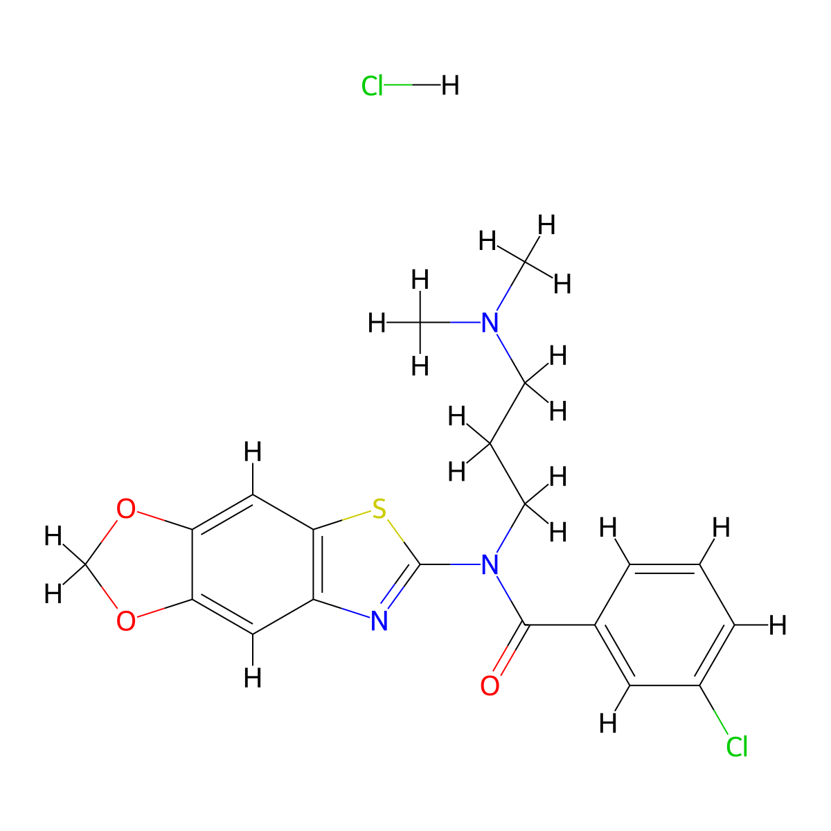 3-chloro-N-[3-(dimethylamino)propyl]-N-{4,6-dioxa-10-thia-12-azatricyclo[7.3.0.0^{3,7}]dodeca-1(9),2,7,11-tetraen-11-yl}benzamide hydrochloride molecular structure, CAS 1322232-46-1