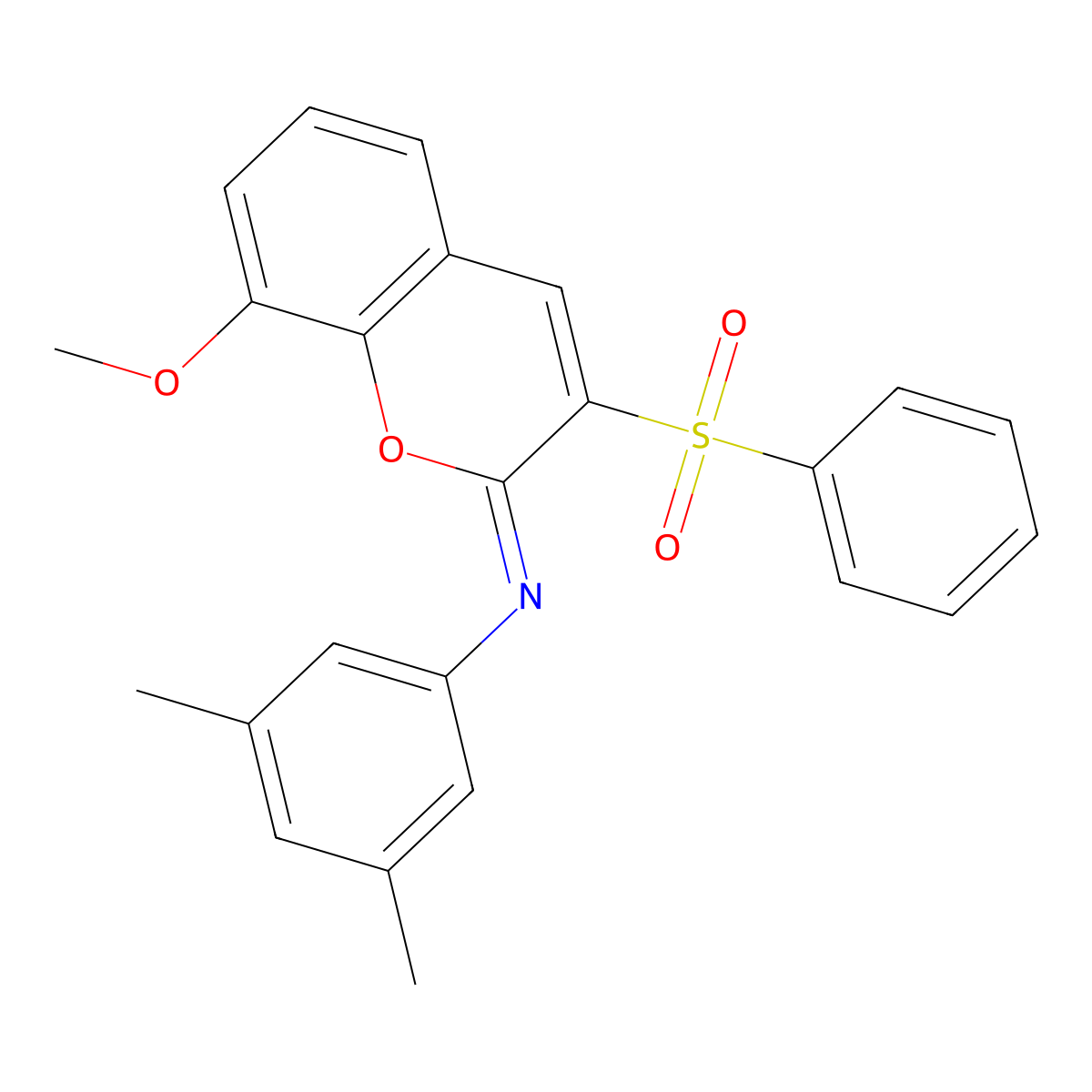 3-(benzenesulfonyl)-N-(3,5-dimethylphenyl)-8-methoxychromen-2-imine molecular structure, CAS 1322235-10-8