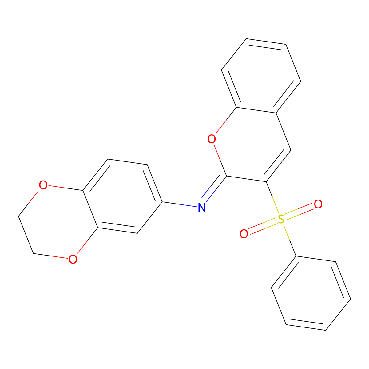3-(benzenesulfonyl)-N-(2,3-dihydro-1,4-benzodioxin-6-yl)chromen-2-imine molecular structure, CAS 1322236-95-2