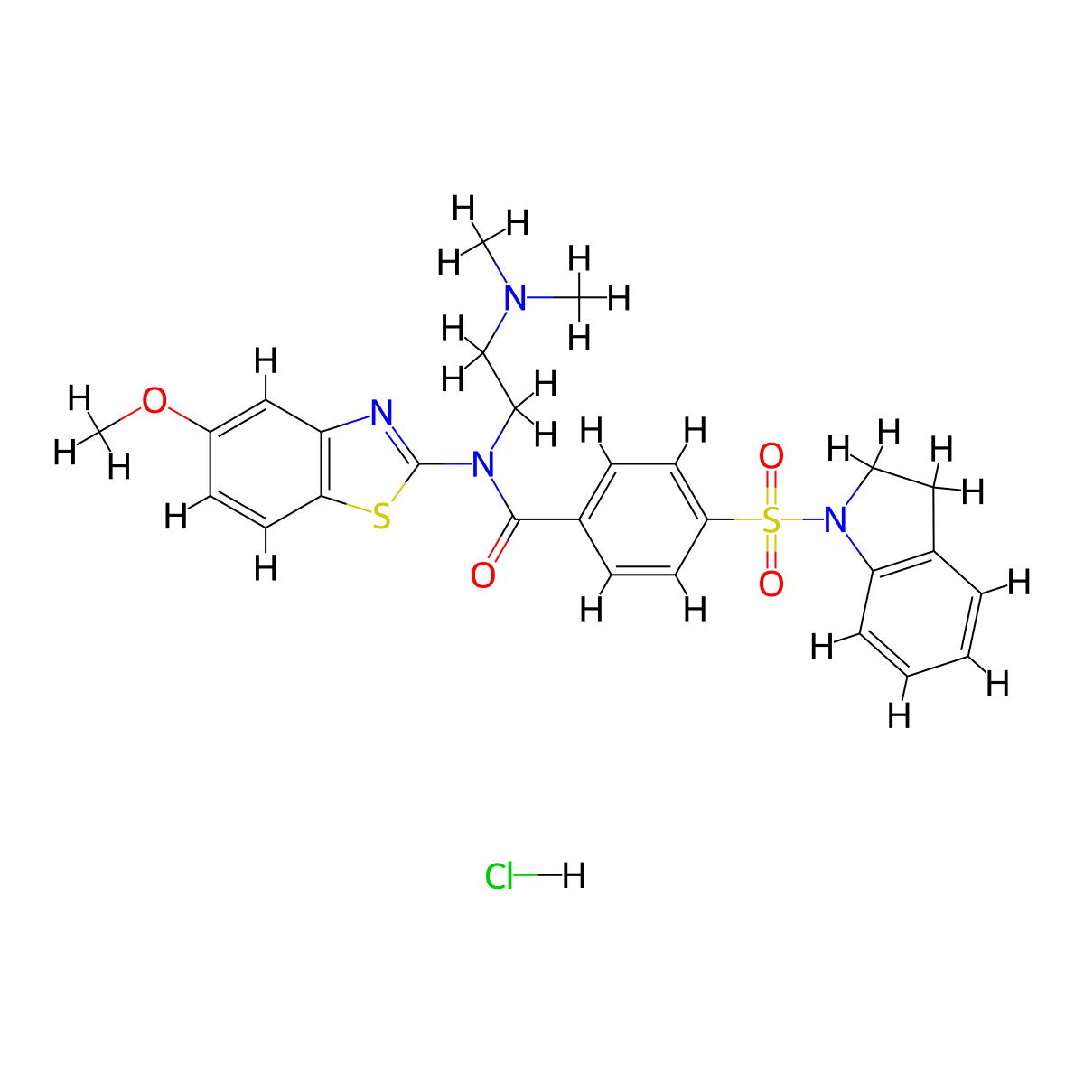 N-(2-(dimethylamino)ethyl)-4-(indolin-1-ylsulfonyl)-N-(5-methoxybenzo[d]thiazol-2-yl)benzamide hydrochloride molecular structure, CAS 1322245-12-4