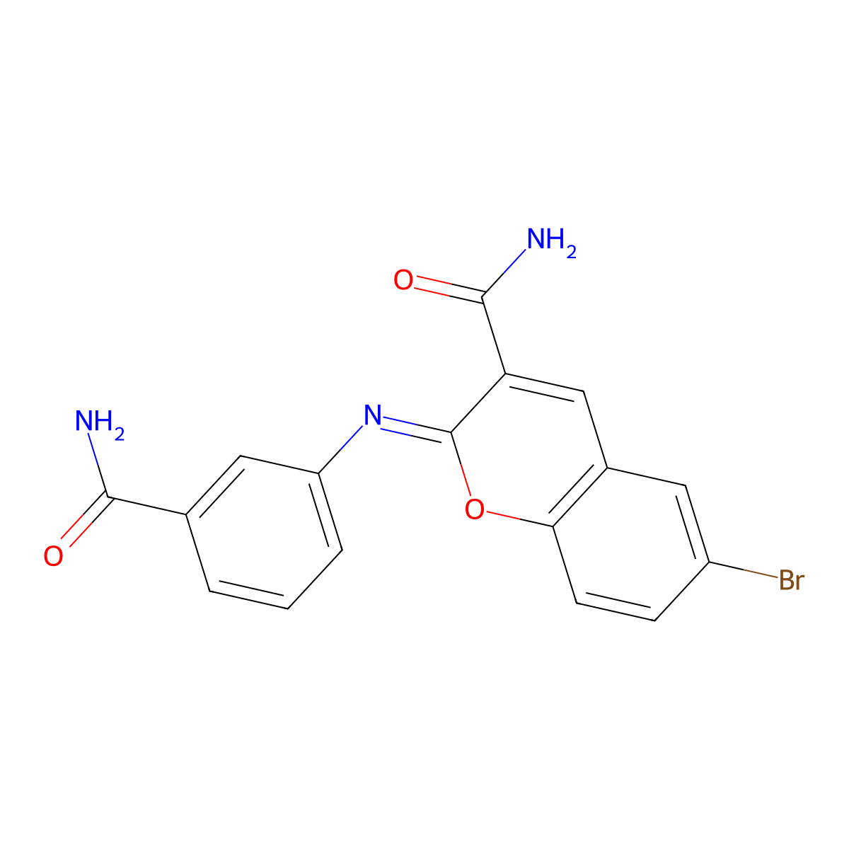(2Z)-6-bromo-2-[(3-carbamoylphenyl)imino]-2H-chromene-3-carboxamide molecular structure, CAS 1322245-36-2