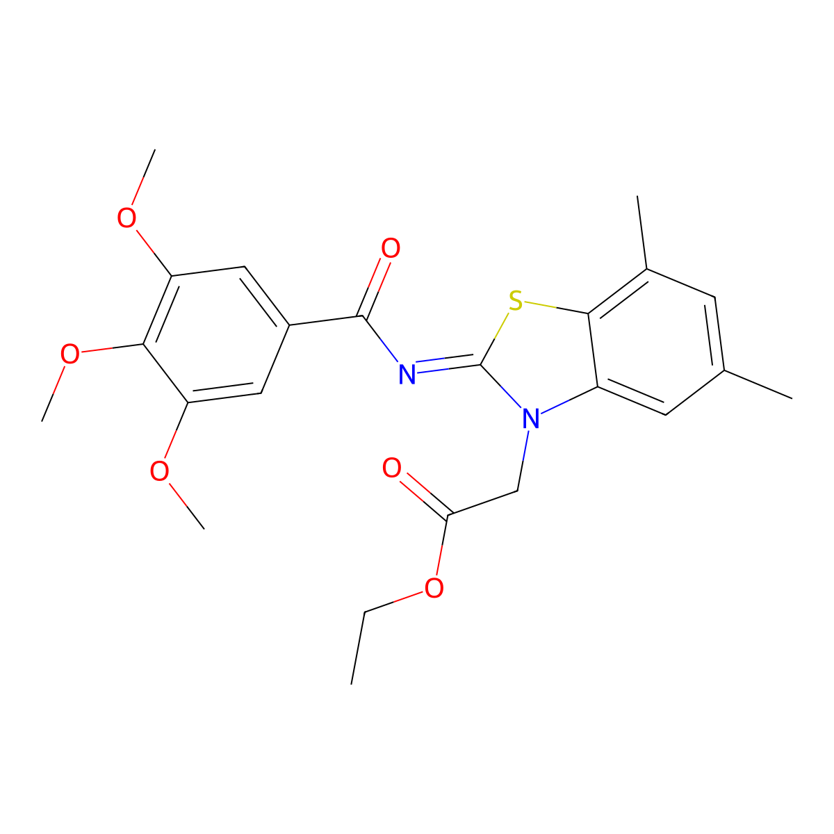 (Z)-ethyl 2-(5,7-dimethyl-2-((3,4,5-trimethoxybenzoyl)imino)benzo[d]thiazol-3(2H)-yl)acetate molecular structure, CAS 1322246-84-3