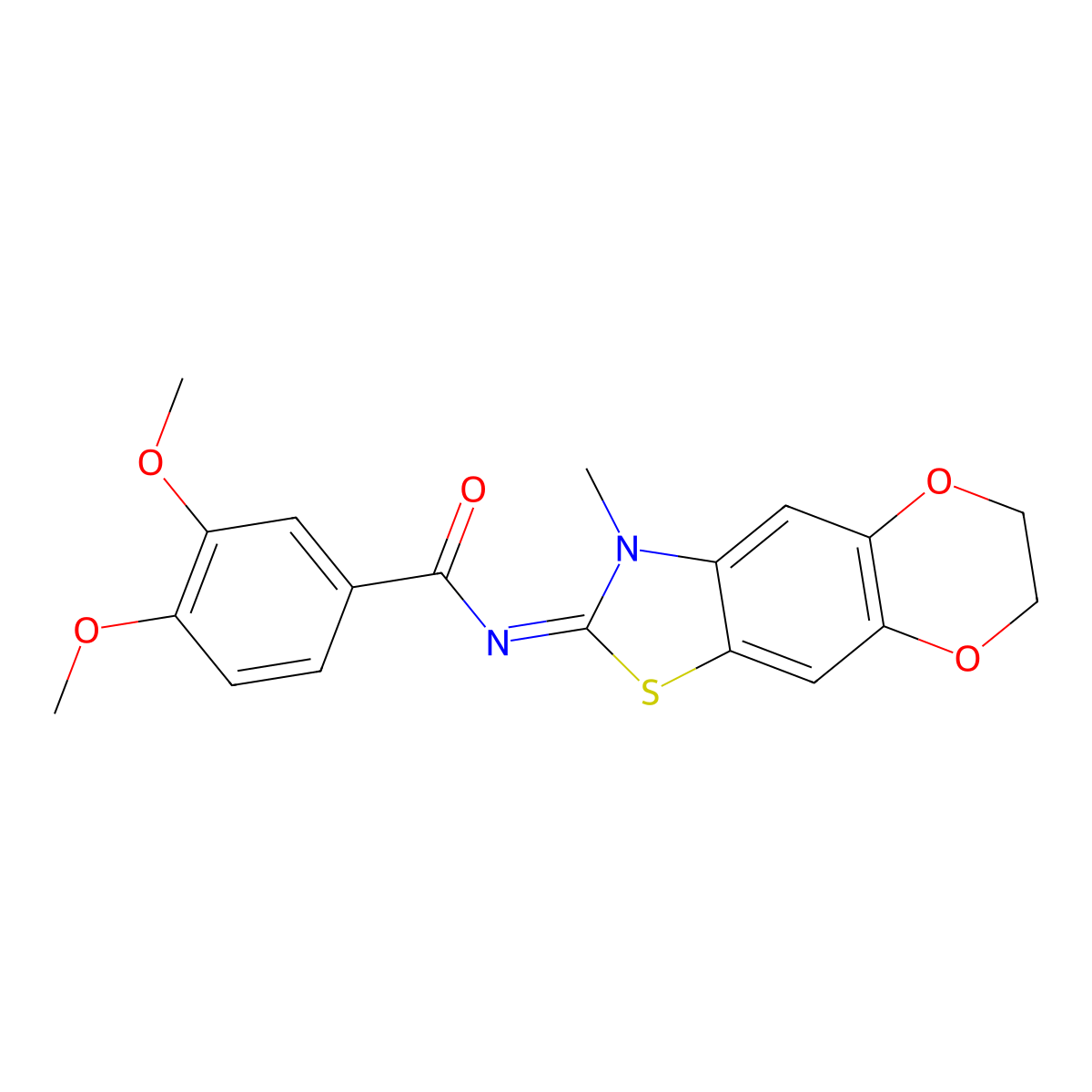 3,4-dimethoxy-N-(3-methyl-6,7-dihydro-[1,4]dioxino[2,3-f][1,3]benzothiazol-2-ylidene)benzamide molecular structure, CAS 1322249-47-7