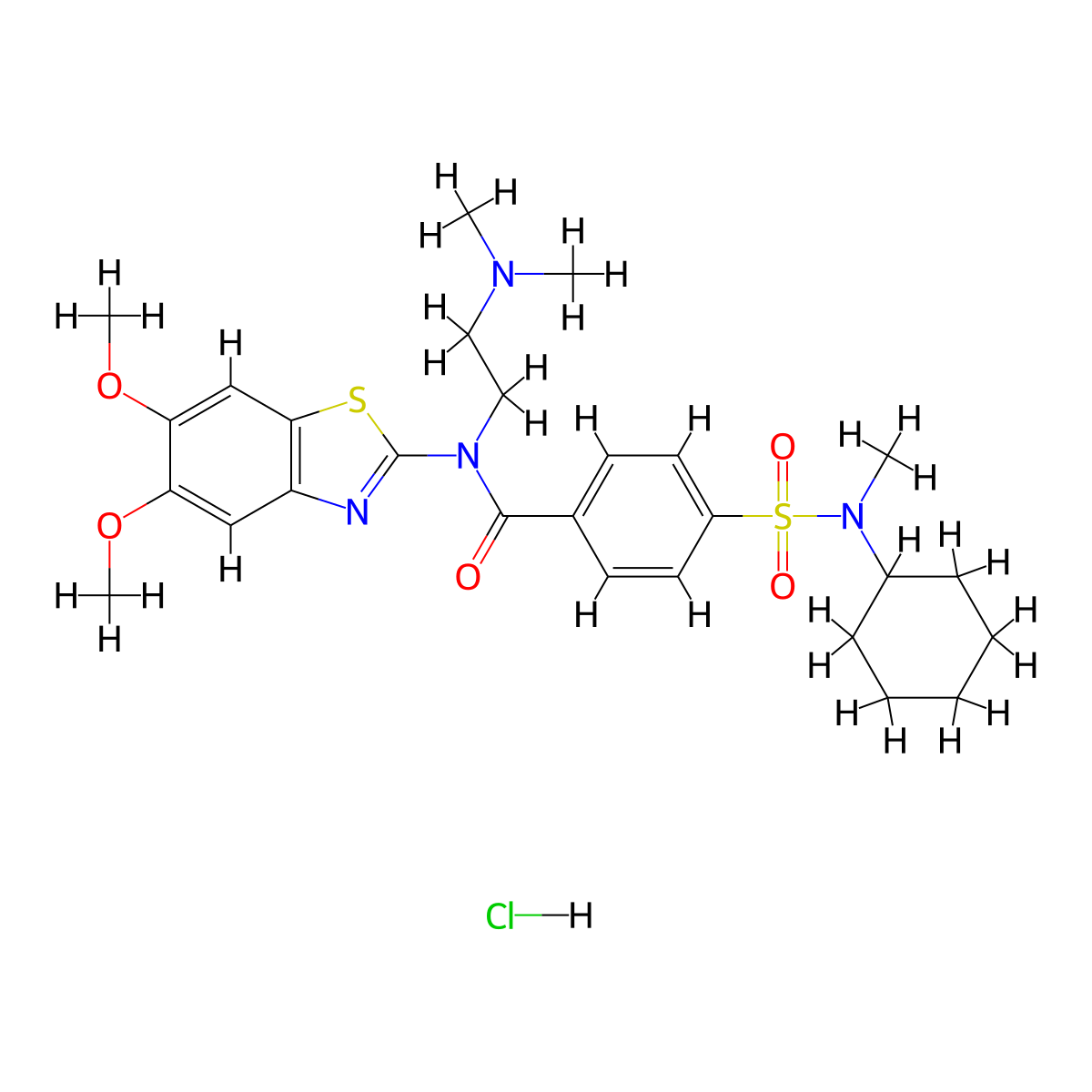 4-(N-cyclohexyl-N-methylsulfamoyl)-N-(5,6-dimethoxybenzo[d]thiazol-2-yl)-N-(2-(dimethylamino)ethyl)benzamide hydrochloride molecular structure, CAS 1322249-83-1
