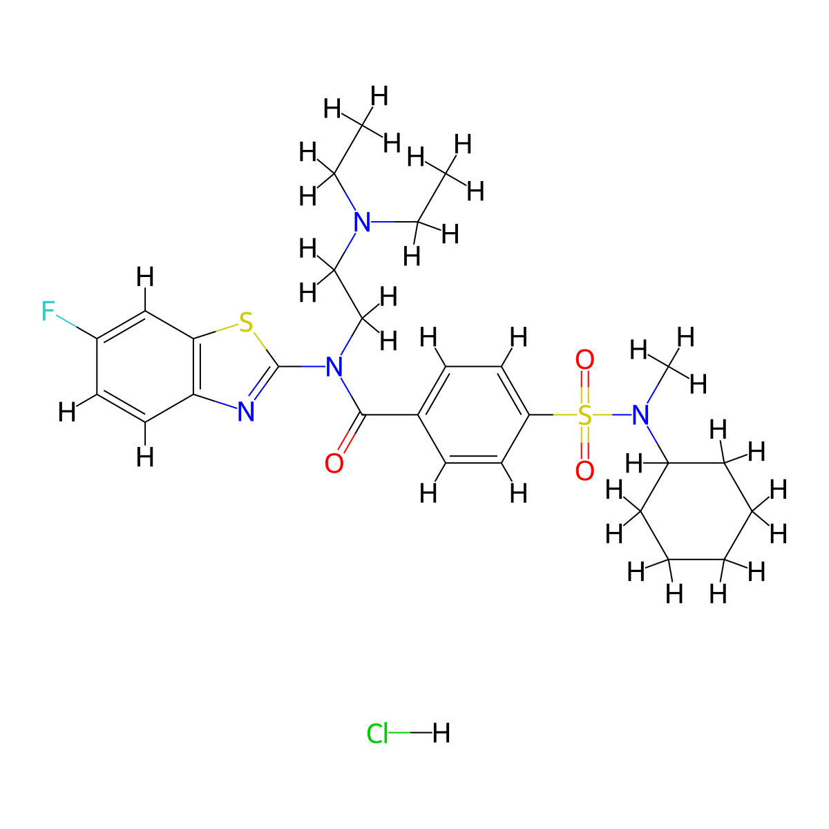 4-(N-cyclohexyl-N-methylsulfamoyl)-N-(2-(diethylamino)ethyl)-N-(6-fluorobenzo[d]thiazol-2-yl)benzamide hydrochloride molecular structure, CAS 1322253-72-4