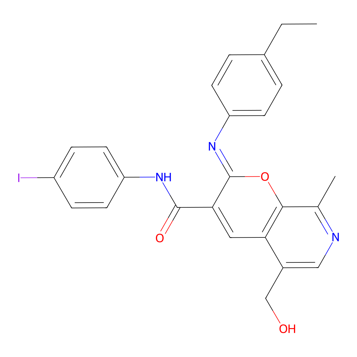 (2Z)-2-[(4-ethylphenyl)imino]-5-(hydroxymethyl)-N-(4-iodophenyl)-8-methyl-2H-pyrano[2,3-c]pyridine-3-carboxamide molecular structure, CAS 1322259-38-0
