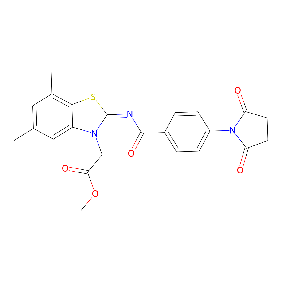 (Z)-methyl 2-(2-((4-(2,5-dioxopyrrolidin-1-yl)benzoyl)imino)-5,7-dimethylbenzo[d]thiazol-3(2H)-yl)acetate molecular structure, CAS 1322259-53-9