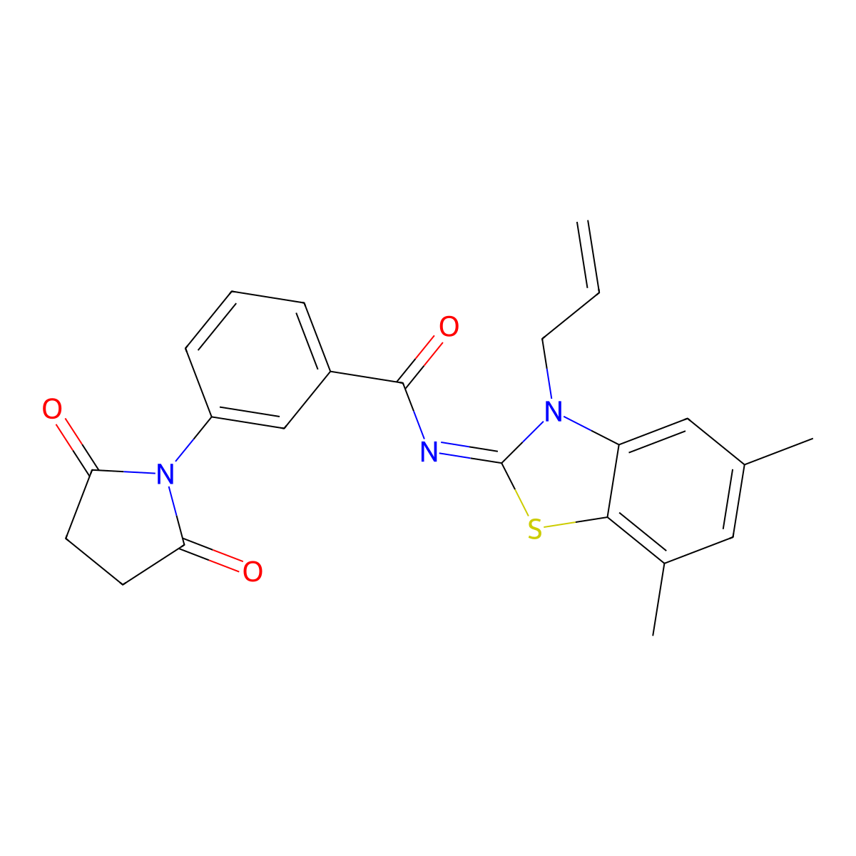 (Z)-N-(3-allyl-5,7-dimethylbenzo[d]thiazol-2(3H)-ylidene)-3-(2,5-dioxopyrrolidin-1-yl)benzamide molecular structure, CAS 1322260-61-6