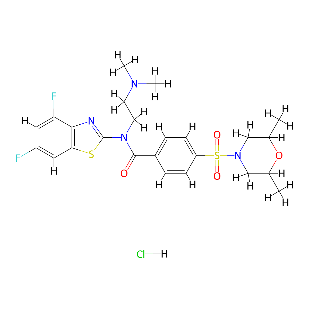 N-(4,6-difluorobenzo[d]thiazol-2-yl)-N-(2-(dimethylamino)ethyl)-4-((2,6-dimethylmorpholino)sulfonyl)benzamide hydrochloride molecular structure, CAS 1322264-64-1