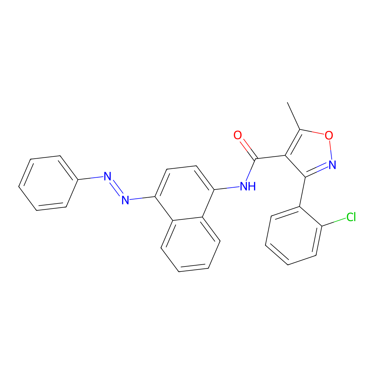 4-Isoxazolecarboxamide, 3-(2-chlorophenyl)-5-methyl-N-[4-[(1E)-2-phenyldiazenyl]-1-naphthalenyl]- molecular structure, CAS 1322265-68-8