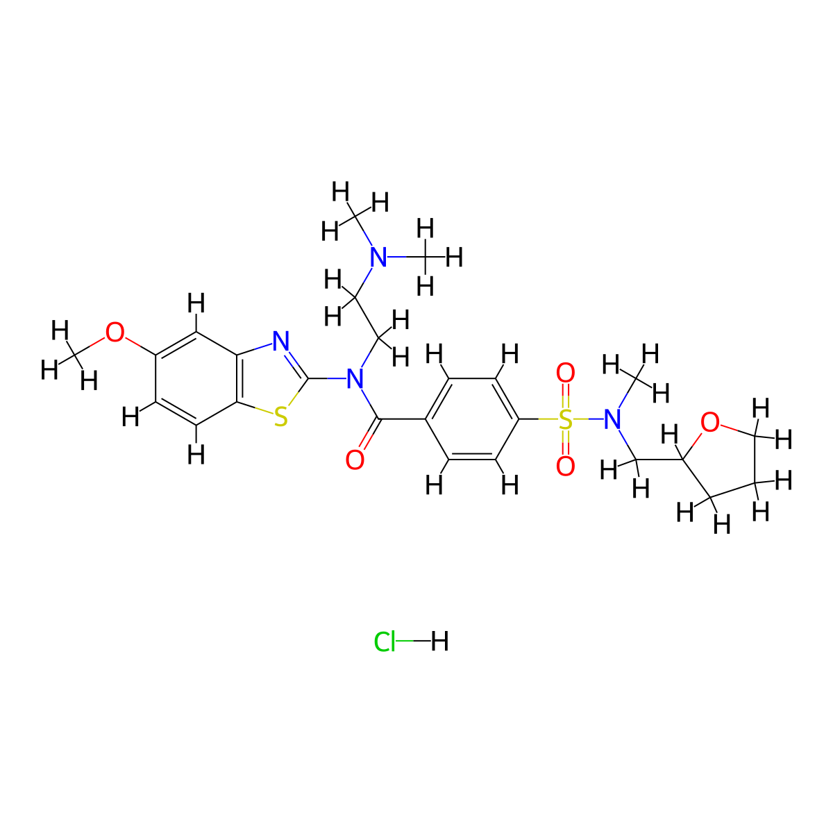 N-(2-(dimethylamino)ethyl)-N-(5-methoxybenzo[d]thiazol-2-yl)-4-(N-methyl-N-((tetrahydrofuran-2-yl)methyl)sulfamoyl)benzamide hydrochloride molecular structure, CAS 1322272-06-9