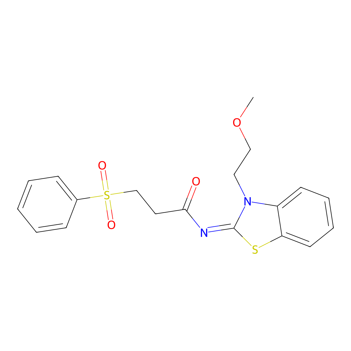 3-(benzenesulfonyl)-N-[(2E)-3-(2-methoxyethyl)-2,3-dihydro-1,3-benzothiazol-2-ylidene]propanamide molecular structure, CAS 1322278-30-7