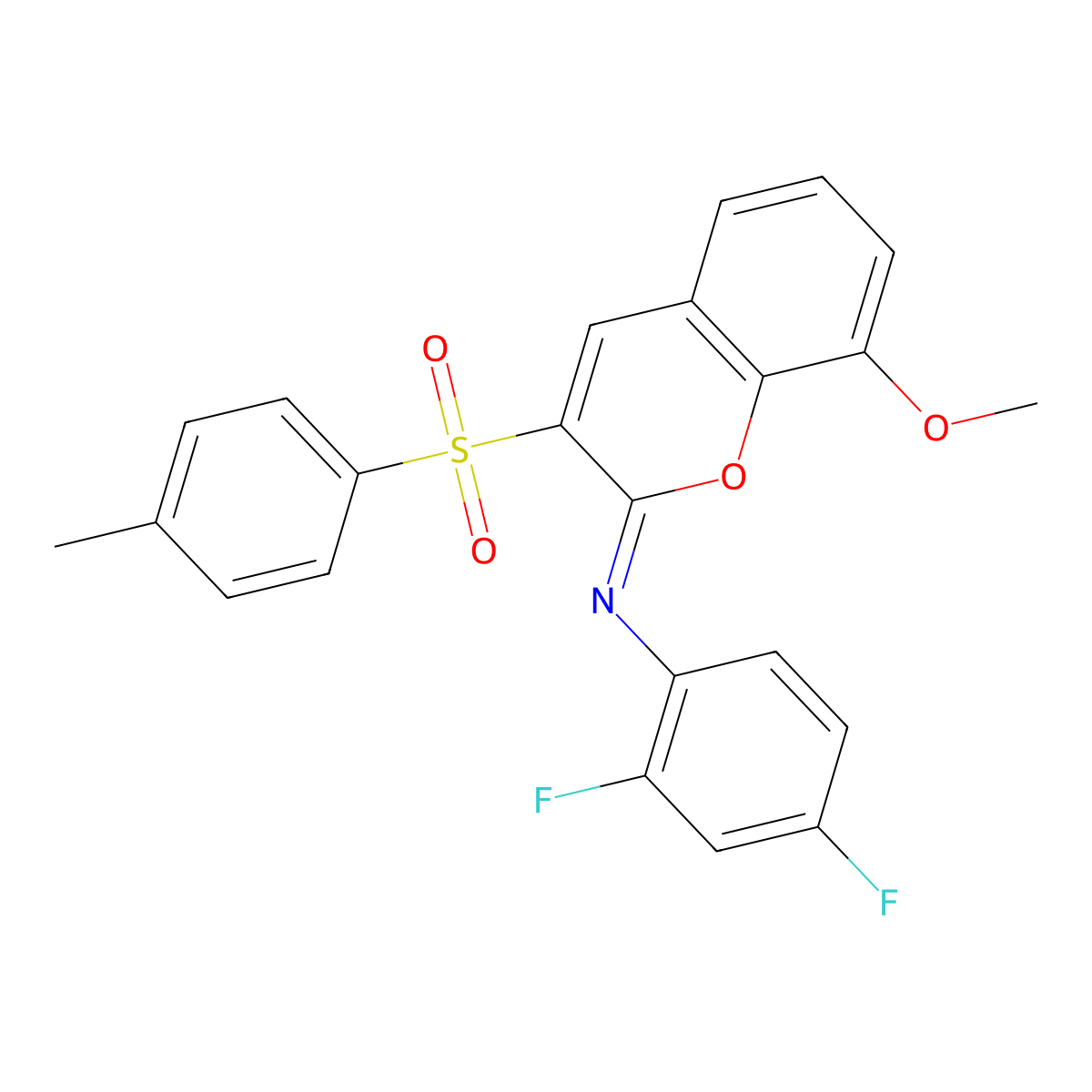 N-(2,4-difluorophenyl)-8-methoxy-3-(4-methylphenyl)sulfonylchromen-2-imine molecular structure, CAS 1322279-01-5