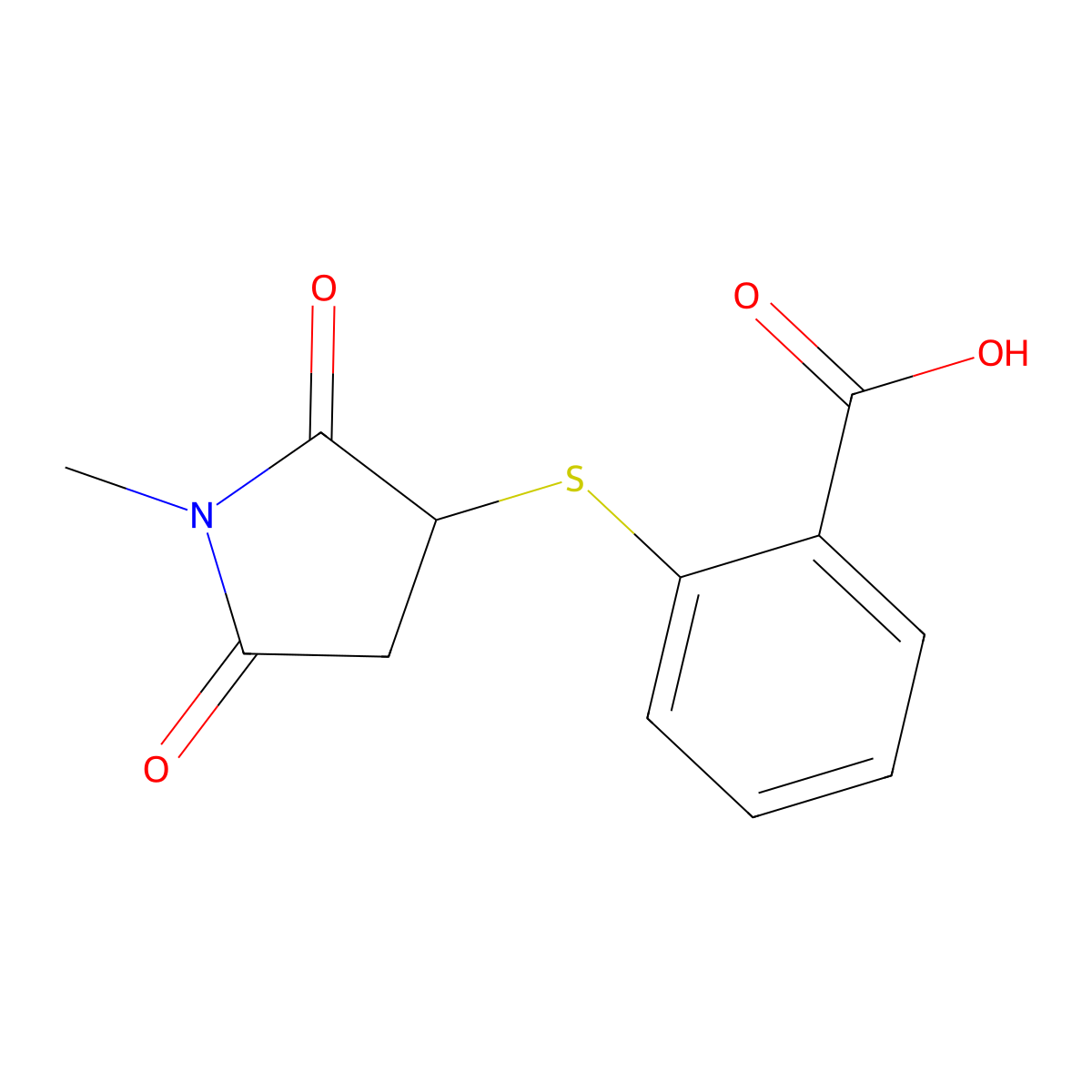 2-((1-Methyl-2,5-dioxopyrrolidin-3-yl)thio)benzoic acid molecular structure, CAS 132228-17-2
