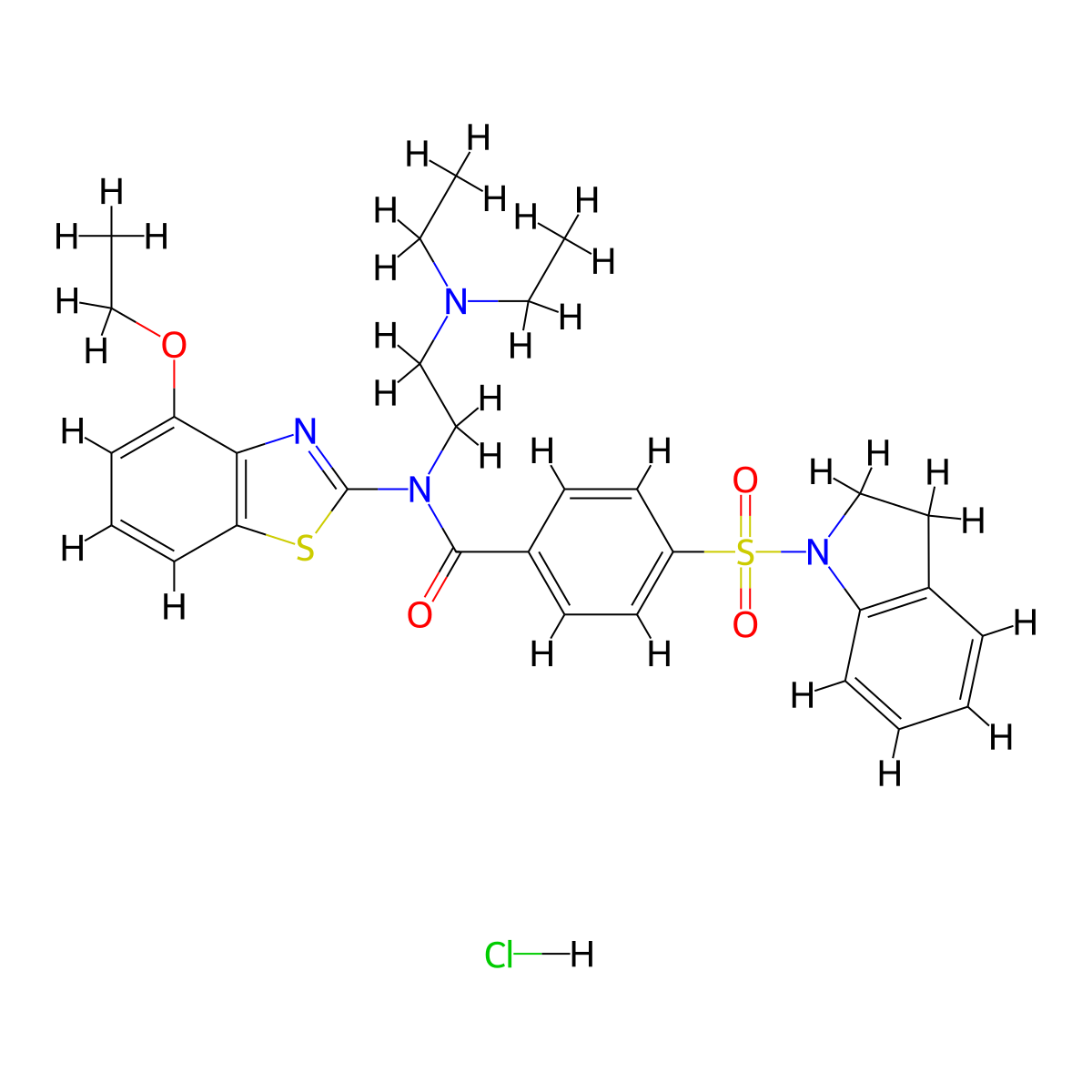 N-(2-(diethylamino)ethyl)-N-(4-ethoxybenzo[d]thiazol-2-yl)-4-(indolin-1-ylsulfonyl)benzamide hydrochloride molecular structure, CAS 1322281-50-4