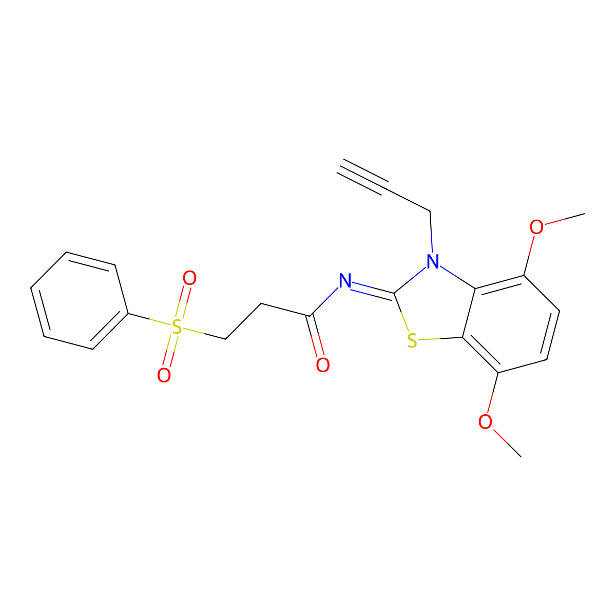 (E)-N-(4,7-dimethoxy-3-(prop-2-yn-1-yl)benzo[d]thiazol-2(3H)-ylidene)-3-(phenylsulfonyl)propanamide molecular structure, CAS 1322286-39-4