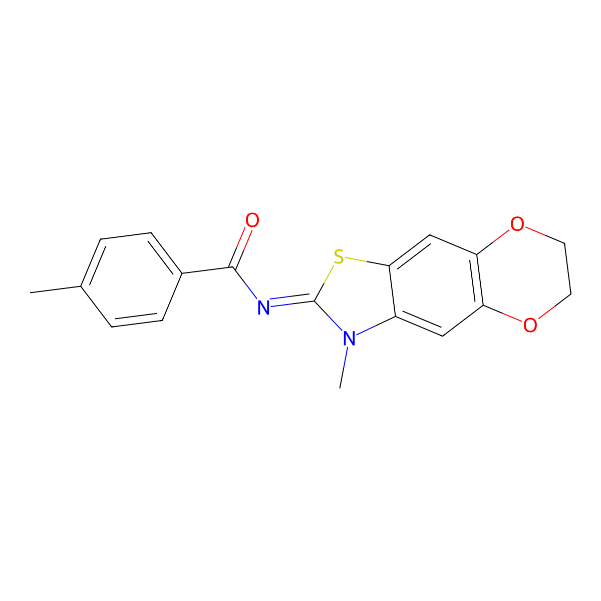 4-methyl-N-(3-methyl-6,7-dihydro-[1,4]dioxino[2,3-f][1,3]benzothiazol-2-ylidene)benzamide molecular structure, CAS 1322288-66-3