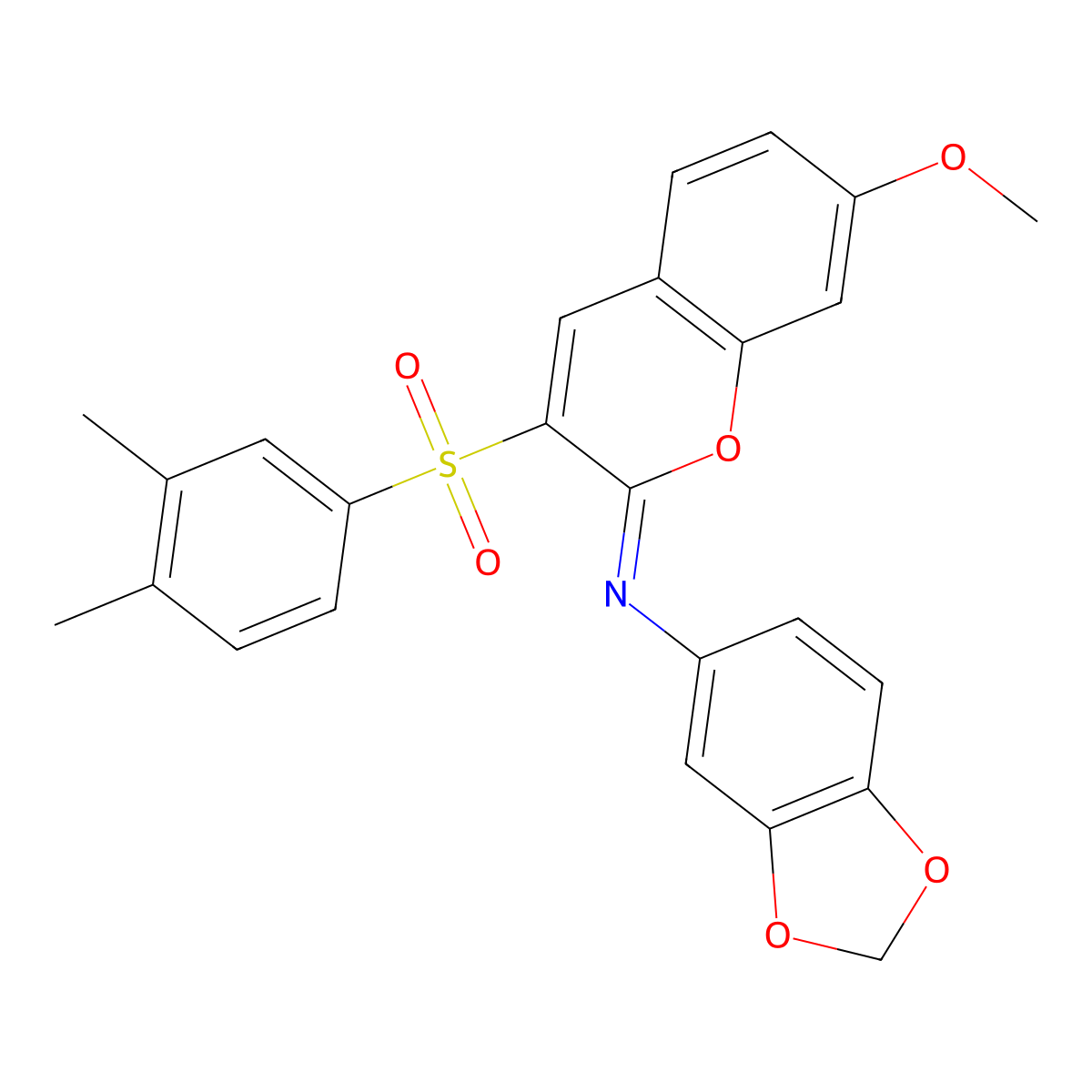 N-(1,3-benzodioxol-5-yl)-3-(3,4-dimethylphenyl)sulfonyl-7-methoxychromen-2-imine molecular structure, CAS 1322290-43-6