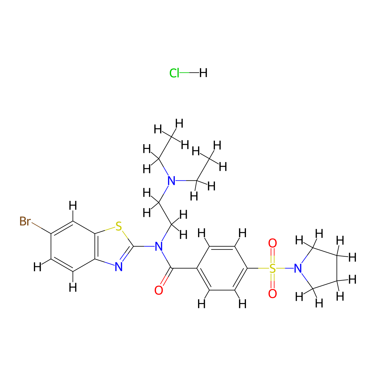 N-(6-bromobenzo[d]thiazol-2-yl)-N-(2-(diethylamino)ethyl)-4-(pyrrolidin-1-ylsulfonyl)benzamide hydrochloride molecular structure, CAS 1322291-26-8