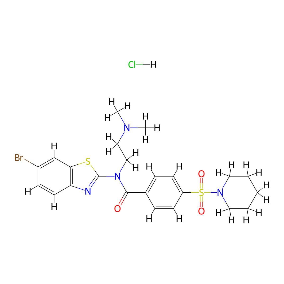 N-(6-bromobenzo[d]thiazol-2-yl)-N-(2-(dimethylamino)ethyl)-4-(piperidin-1-ylsulfonyl)benzamide hydrochloride molecular structure, CAS 1322294-06-3