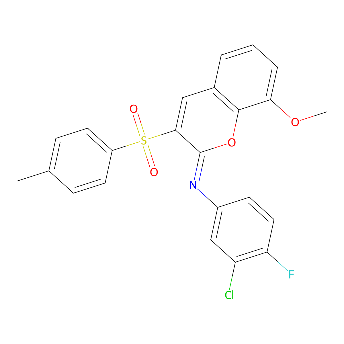 N-(3-chloro-4-fluorophenyl)-8-methoxy-3-(4-methylphenyl)sulfonylchromen-2-imine molecular structure, CAS 1322298-16-7