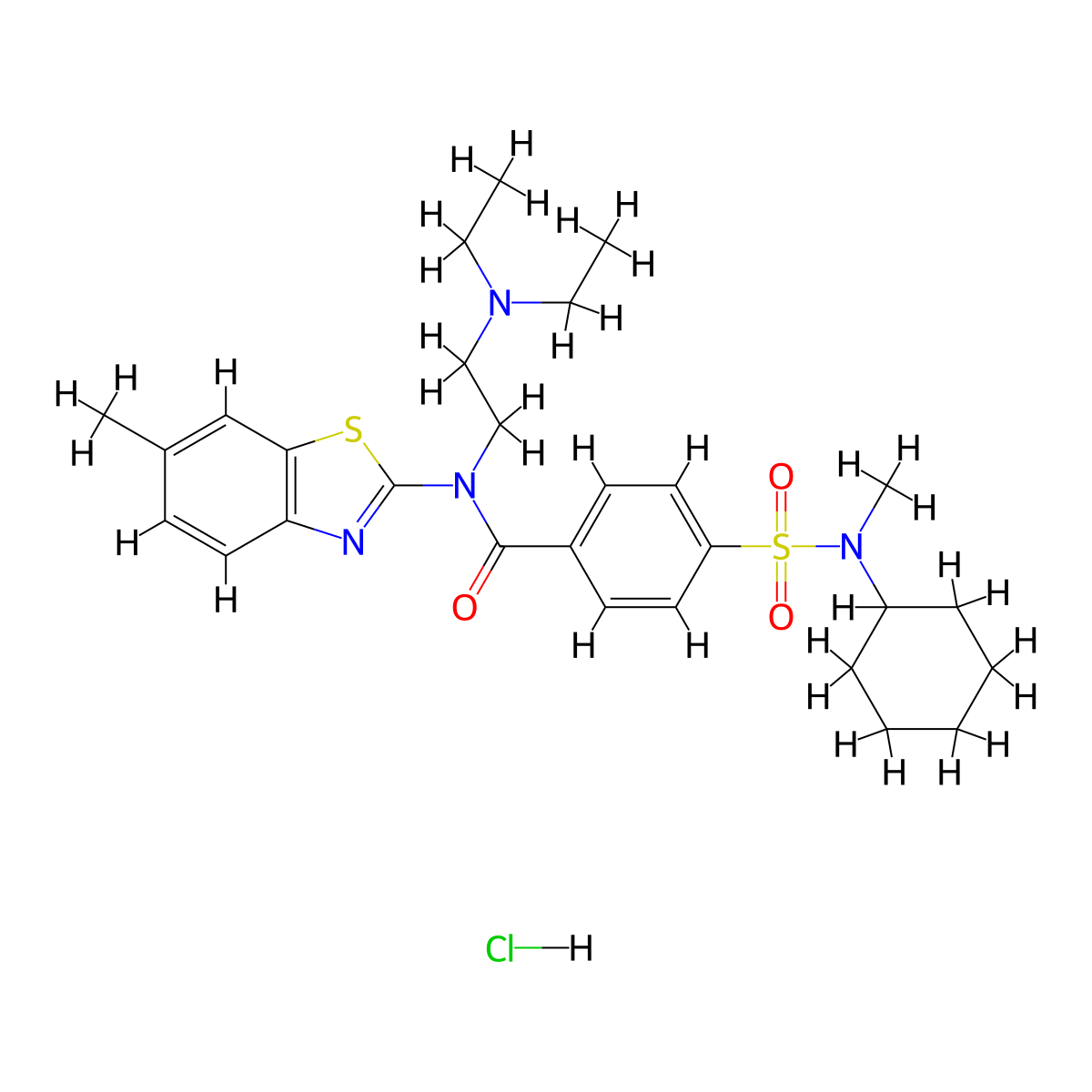 4-(N-cyclohexyl-N-methylsulfamoyl)-N-(2-(diethylamino)ethyl)-N-(6-methylbenzo[d]thiazol-2-yl)benzamide hydrochloride molecular structure, CAS 1322302-41-9