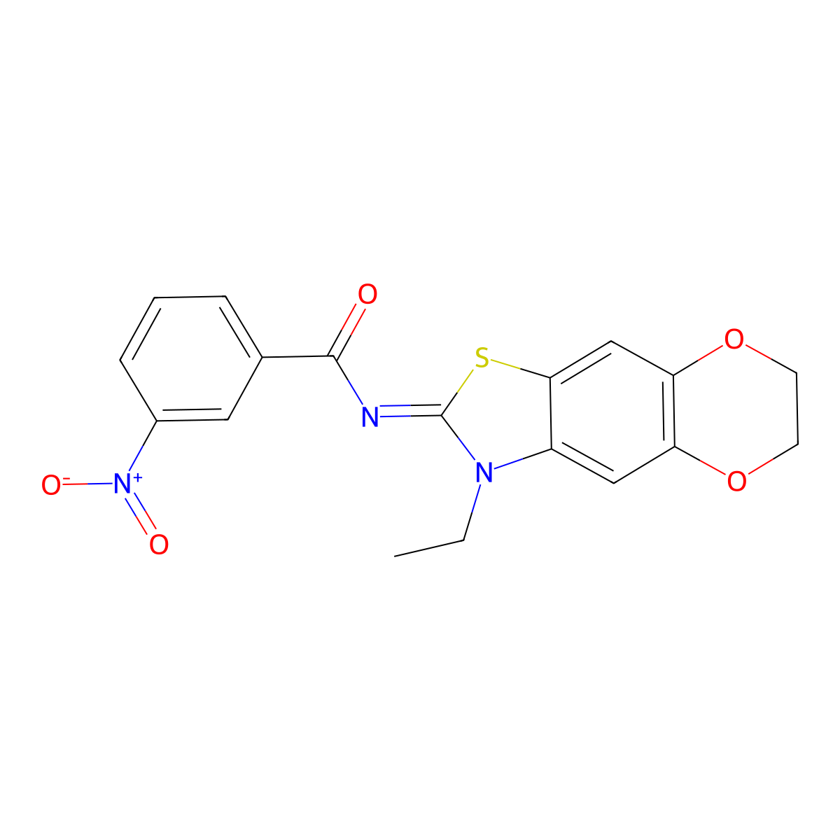 N-(3-ethyl-6,7-dihydro-[1,4]dioxino[2,3-f][1,3]benzothiazol-2-ylidene)-3-nitrobenzamide molecular structure, CAS 1322303-84-3