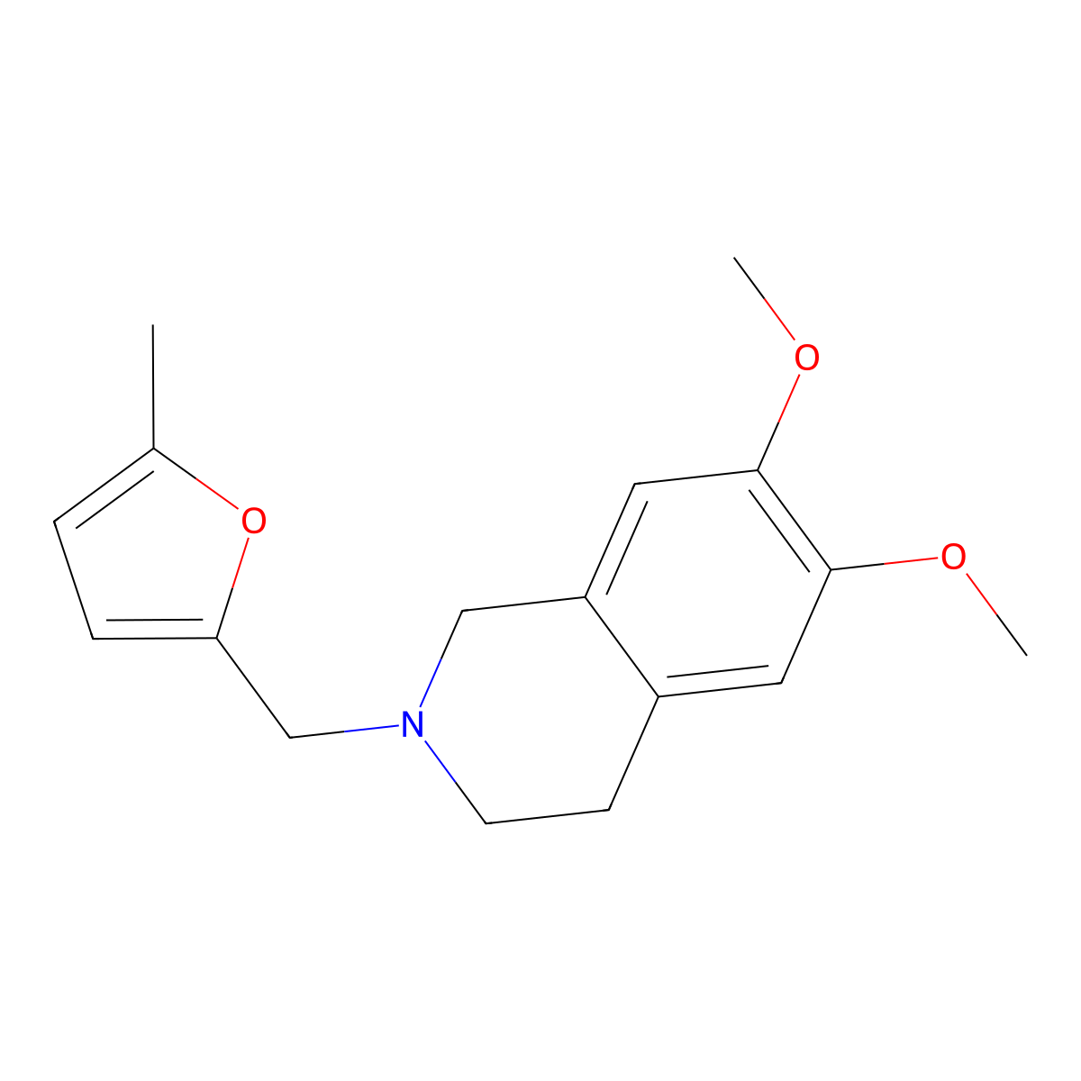 6,7-Dimethoxy-2-[(5-methyl-2-furyl)methyl]-1,2,3,4-tetrahydroisoquinoline molecular structure, CAS 132242-33-2