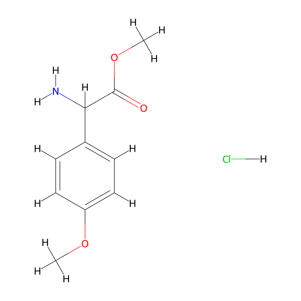 Methyl 2-amino-2-(4-methoxyphenyl)acetate hydrochloride molecular structure, CAS 13226-99-8